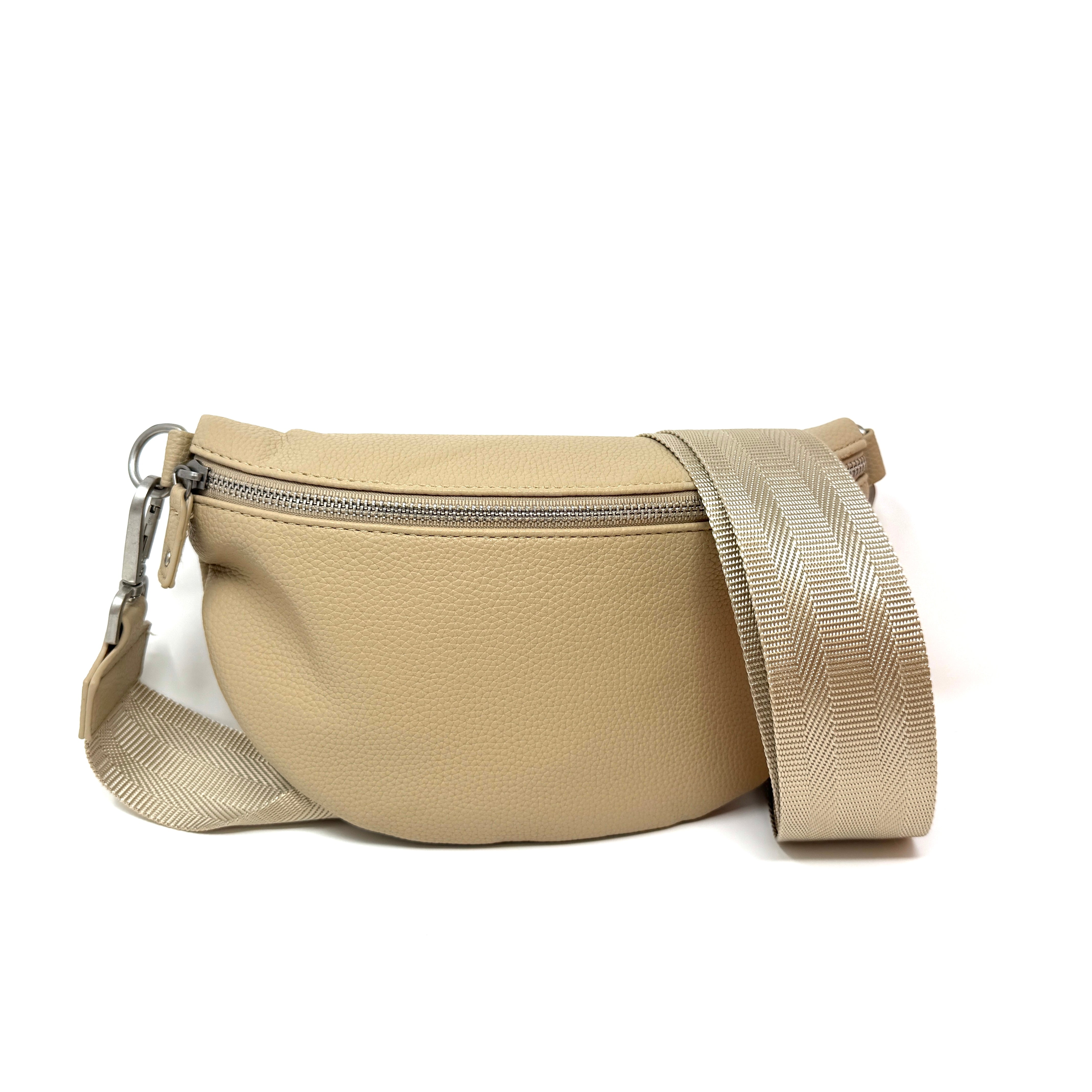 Beige Bauchtasche aus Kunstleder mit verstellbarem Gurt und Reißverschluss