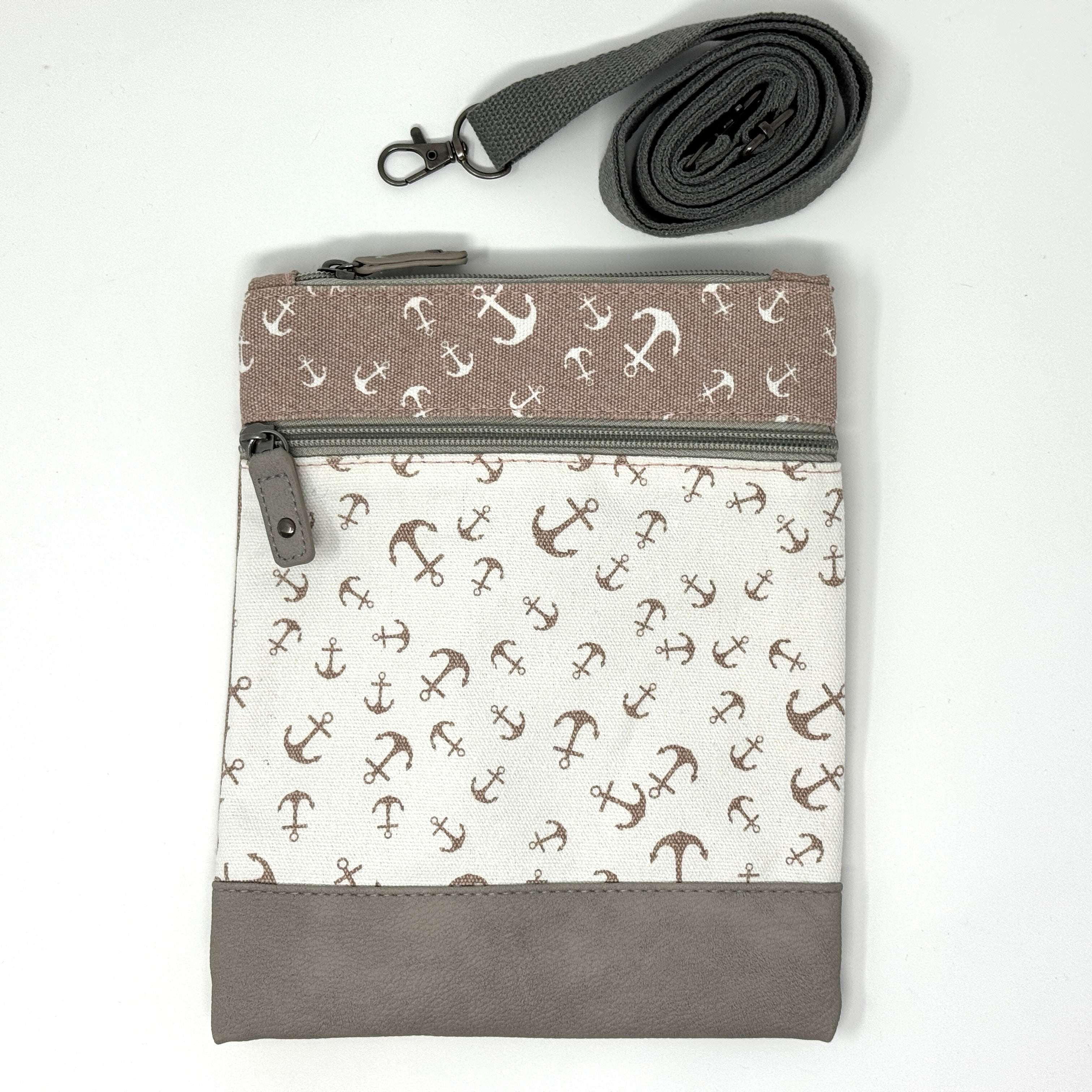 Maritime Umhängetasche Anker-Muster – Grau & Weiß – In verschiedenen Farben erhältlich