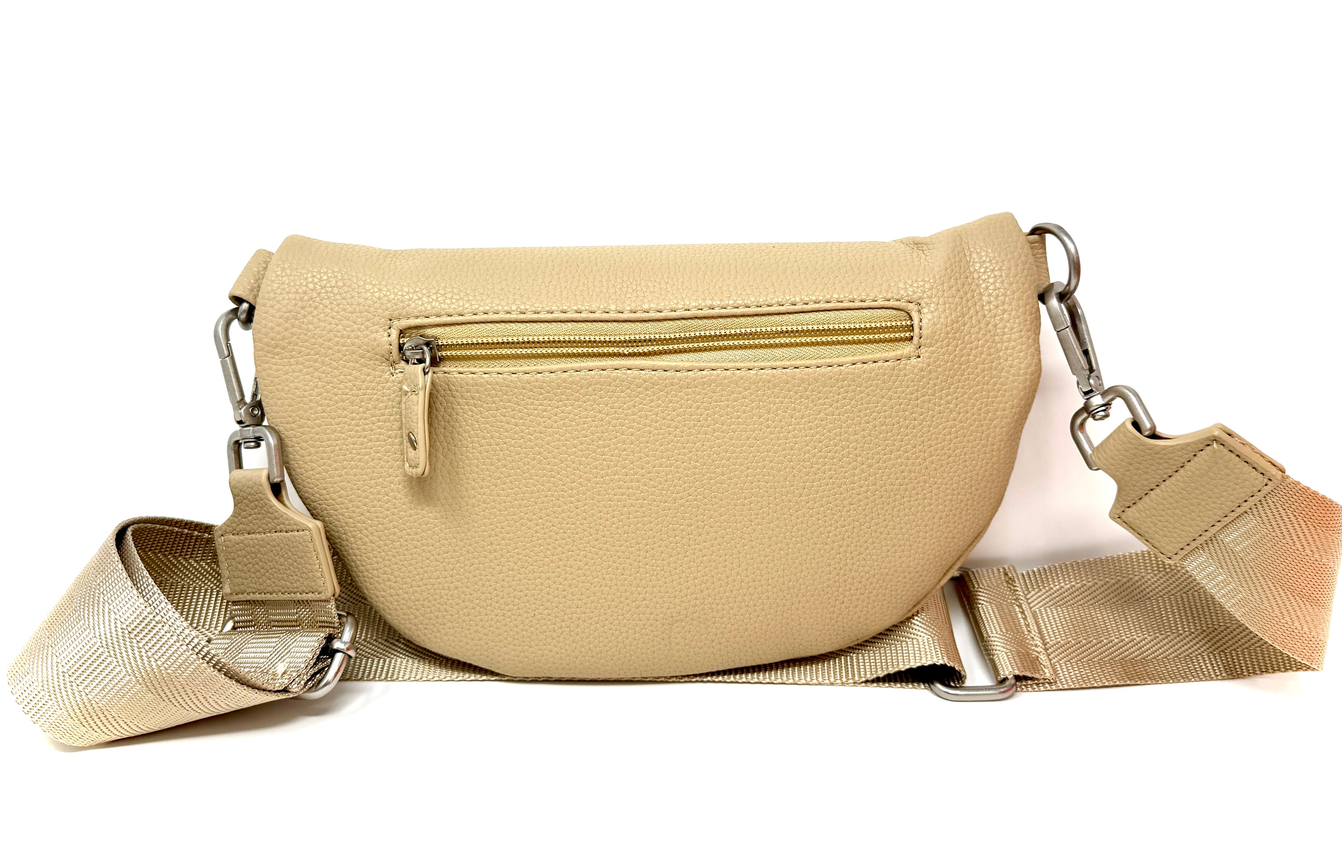 Beige Bauchtasche aus Kunstleder mit verstellbarem Gurt und Reißverschluss