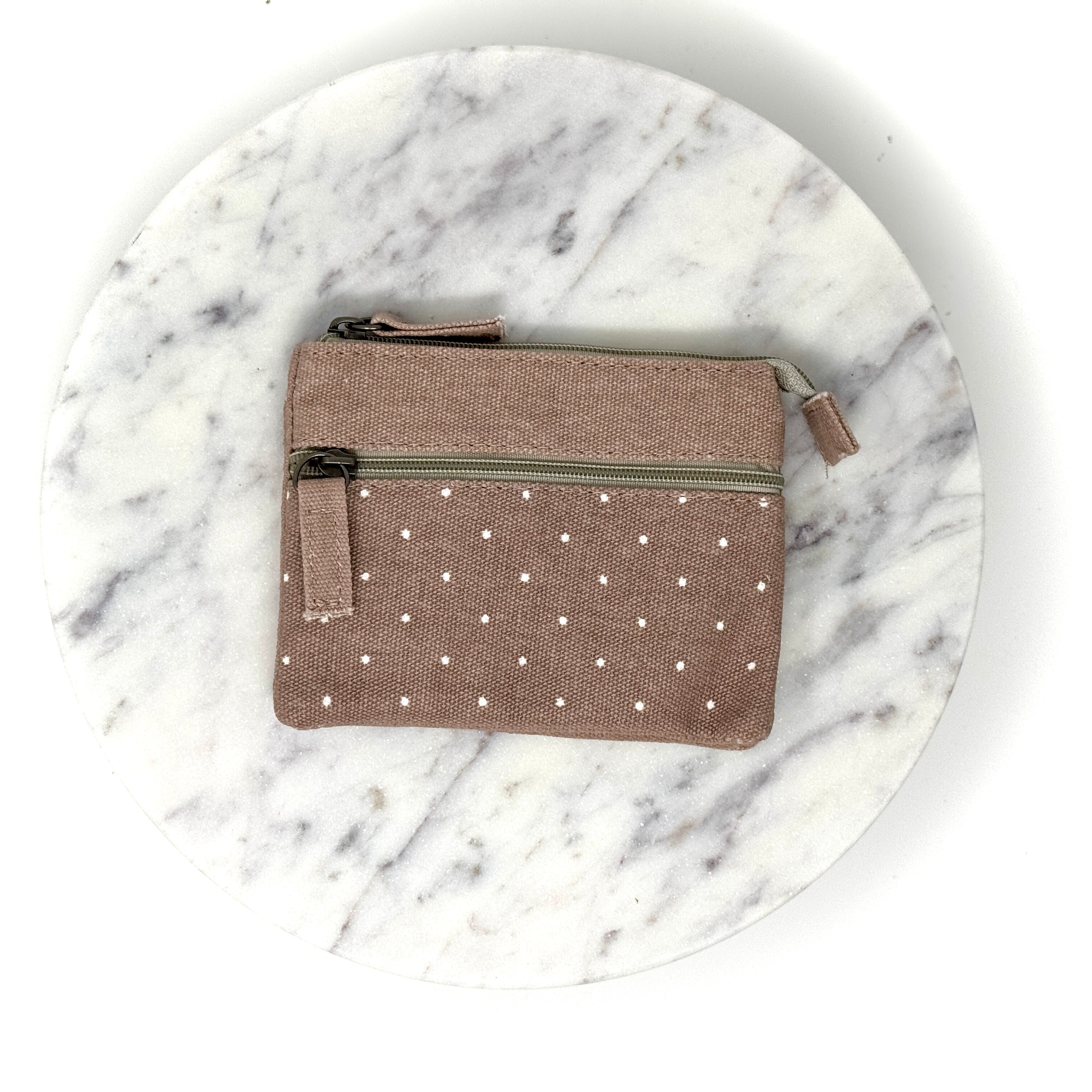 Handgemachte Patchwork-Tasche mit Punkten aus Baumwolle und wasserabweisendem Canvas