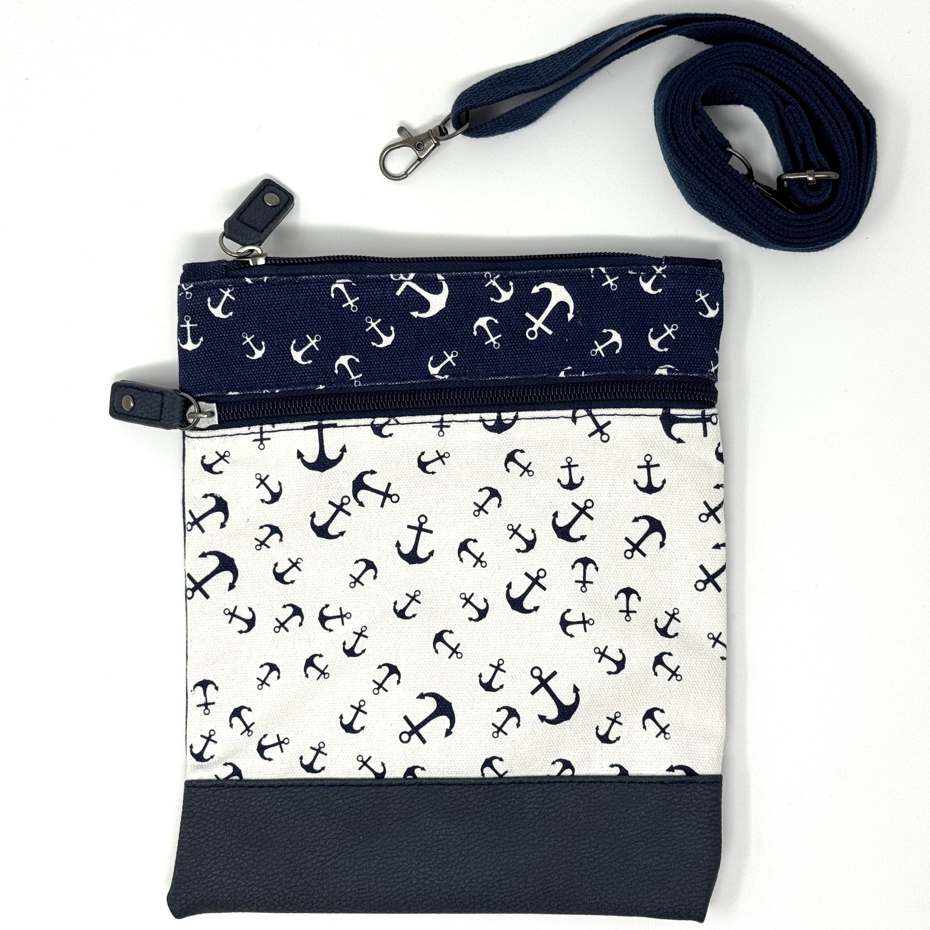 Maritime Umhängetasche Anker-Muster – Grau & Weiß – In verschiedenen Farben erhältlich