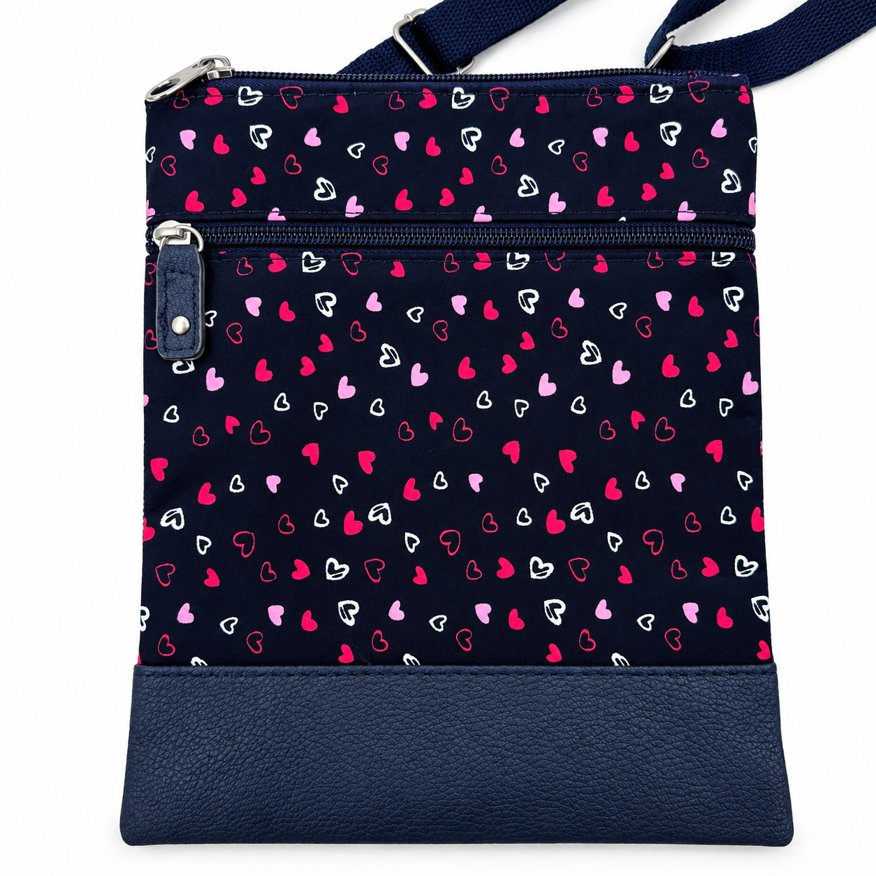 Handmade Taschen-Set mit Herzchen – 5-teilig in Dunkelblau & Pink