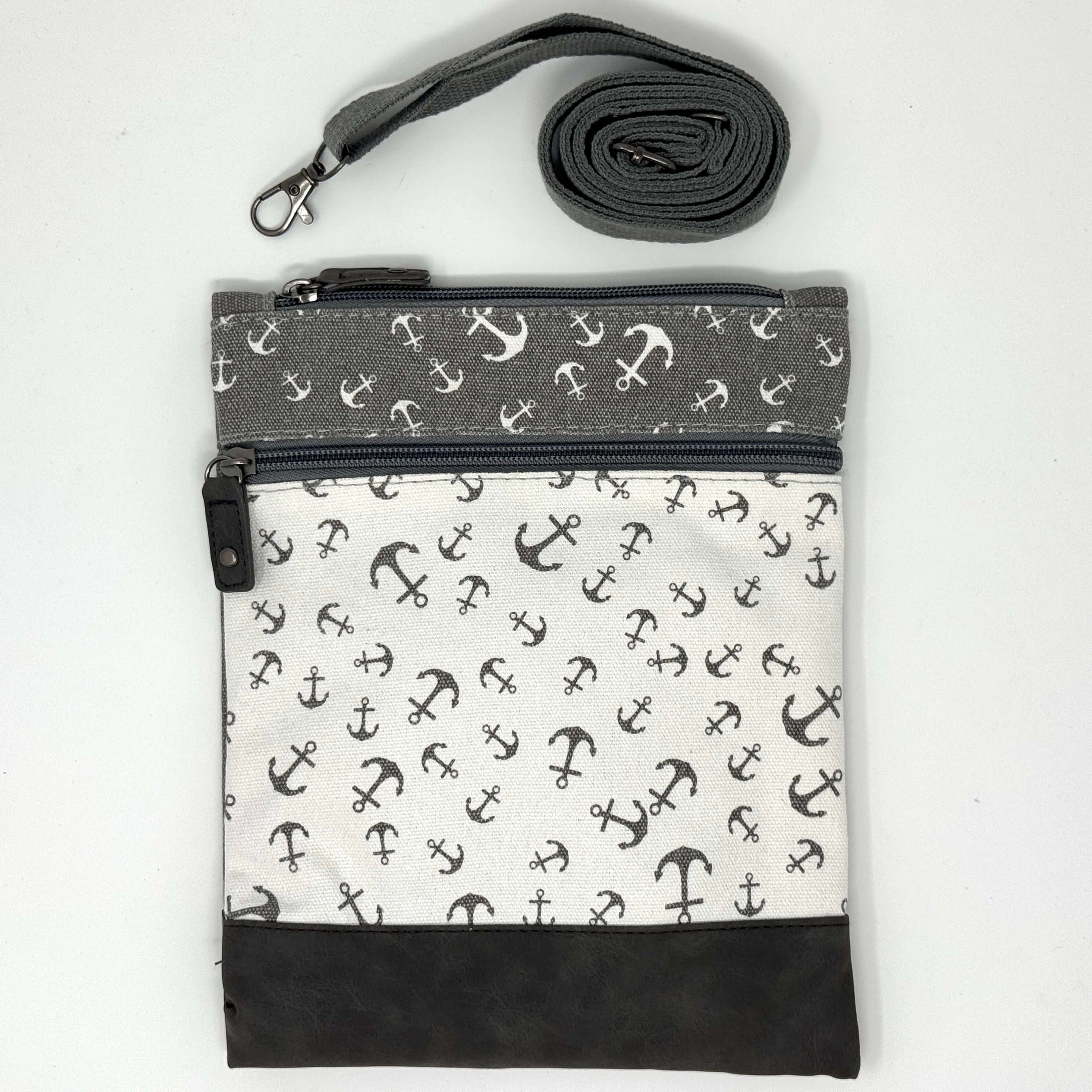 Maritime Umhängetasche Anker-Muster – Grau & Weiß – In verschiedenen Farben erhältlich