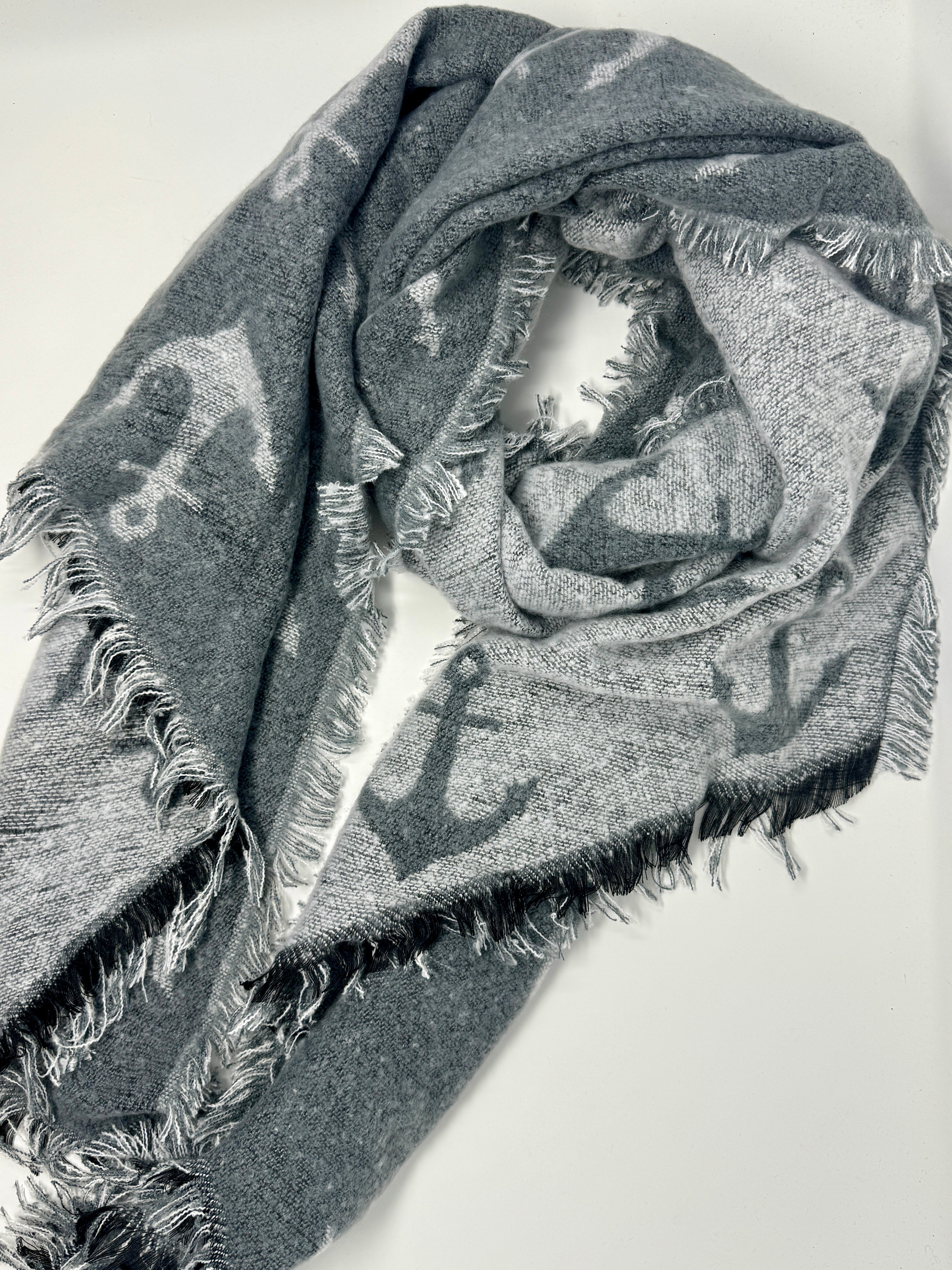 Anker Muster Schal grau maritim Detailaufnahme Winter Schal