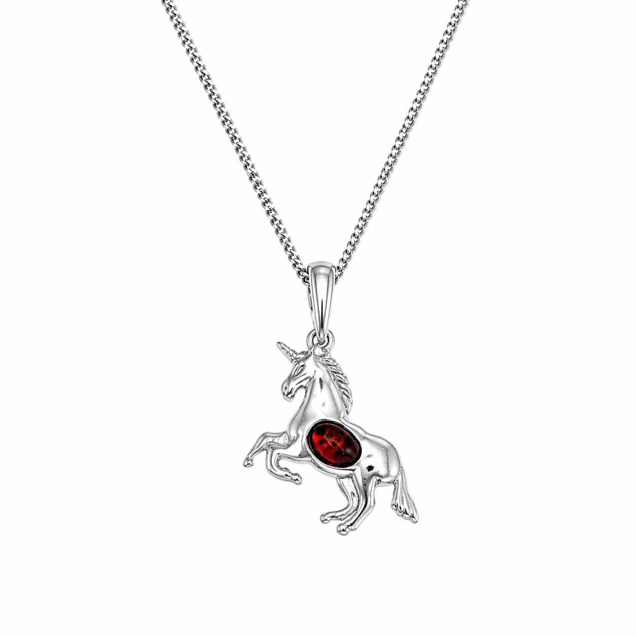 Bernstein Halskette mit Einhorn Anhänger aus Silber – eleganter Damenschmuck