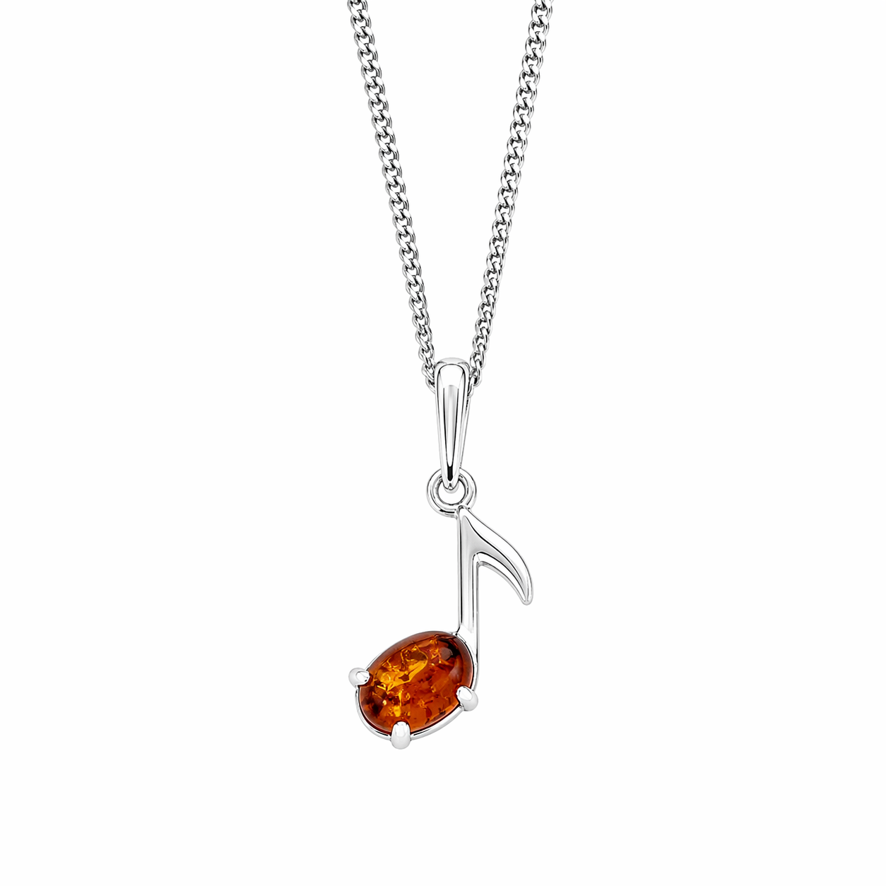 Bernstein Halskette mit Musiknoten Anhänger aus Silber – eleganter Damenschmuck
