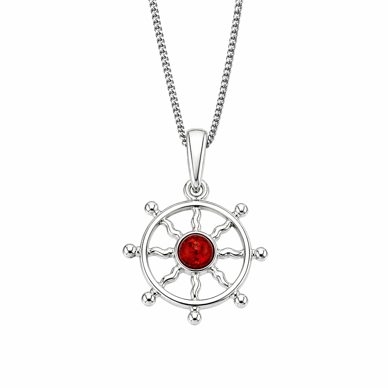 Bernstein Halskette mit Steuerrad Anhänger aus Silber – maritimer Damenschmuck