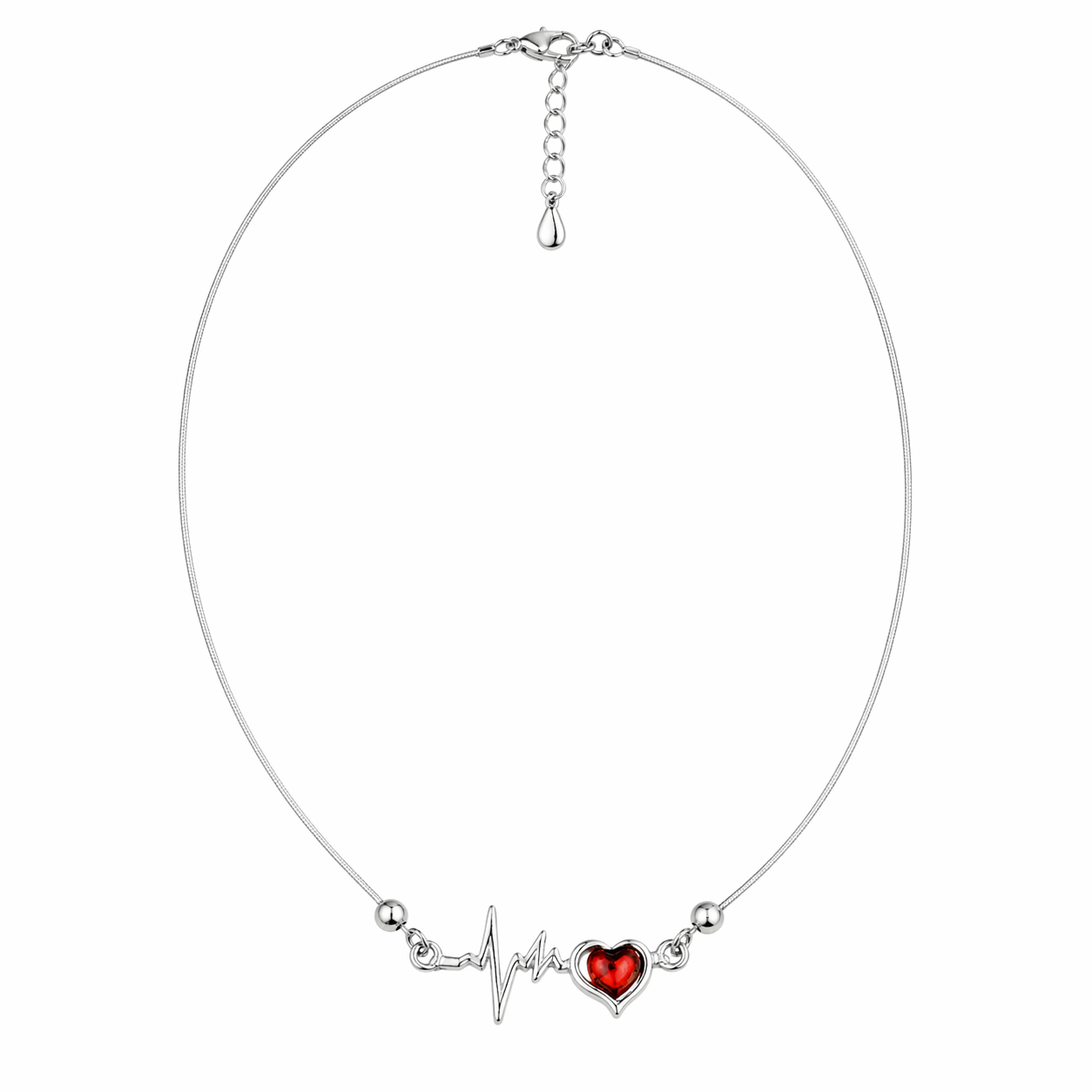 Elegante Bernstein Kette aus 925er Silber mit Herzschlag-Motiv und eingefasstem Bernstein-Herz.