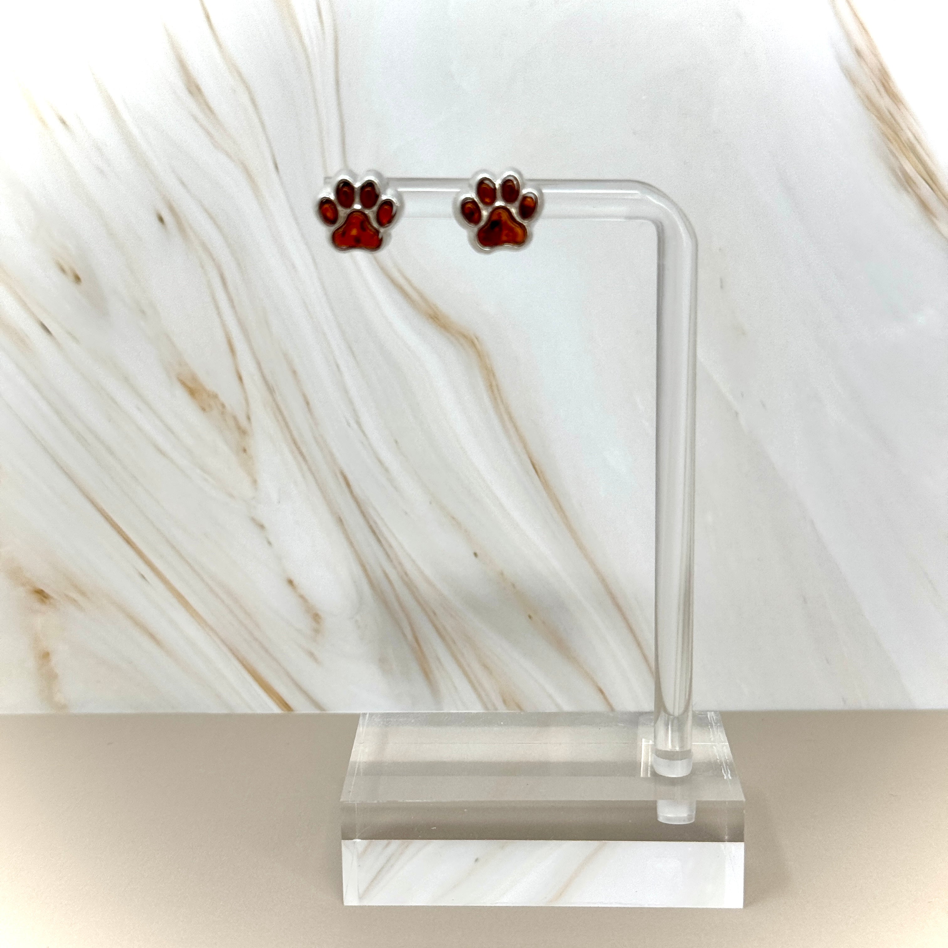 Elegante Tierpfoten-Ohrstecker aus 925er Sterlingsilber mit echtem Cognac-Bernstein – stilvolles Schmuckstück für Tierliebhaber