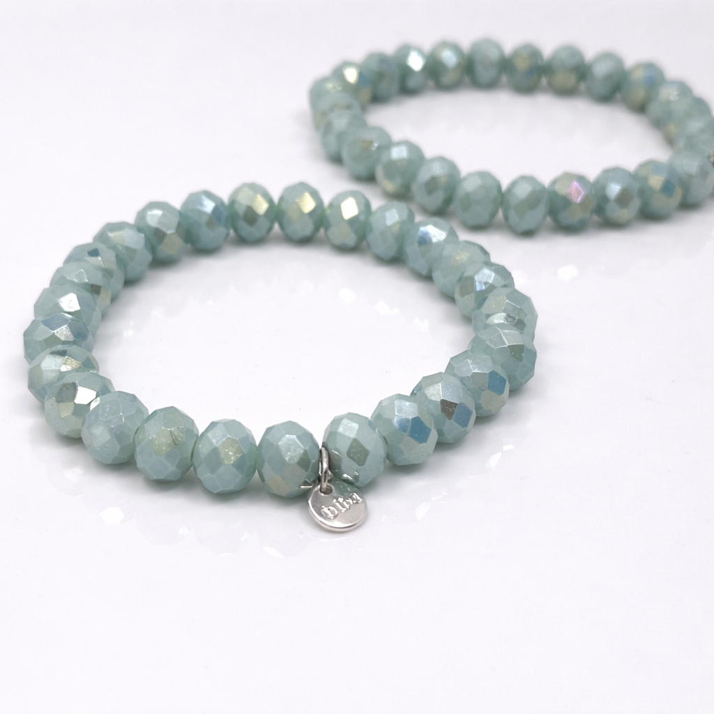 Biba Armband aus facettierten perlen in Mintgrün/Grau mit elastischem Band