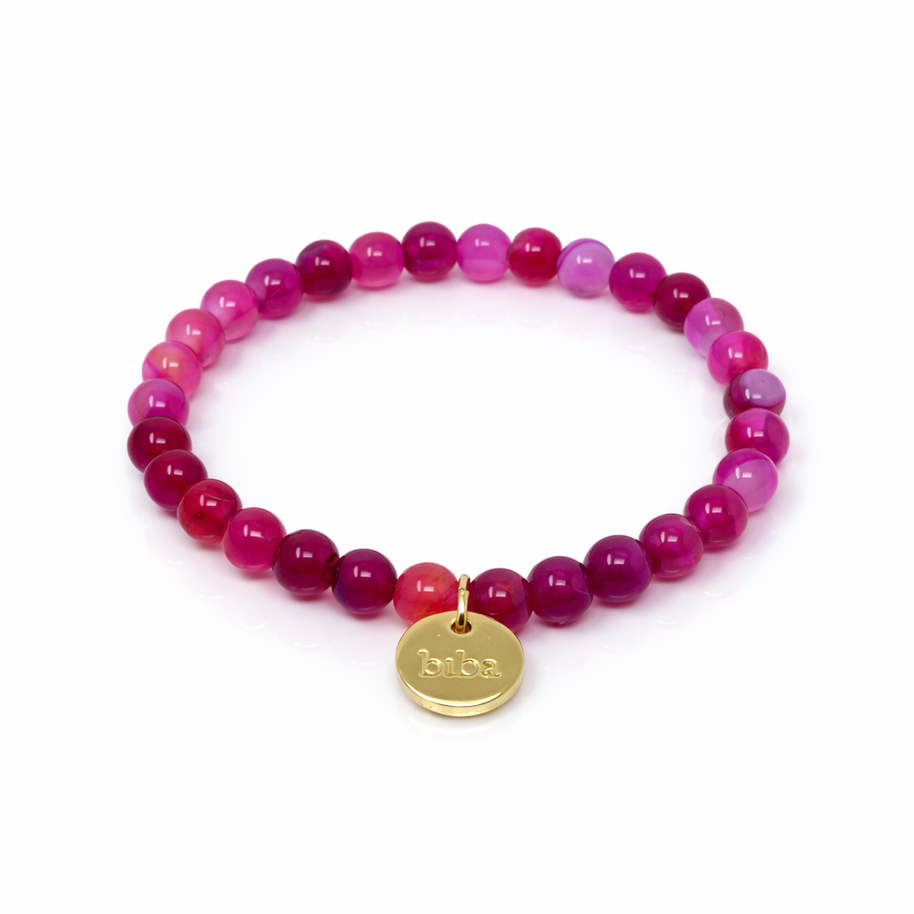 biba Armband in Pink mit Kristallperlen 6 mm und Goldanhänger