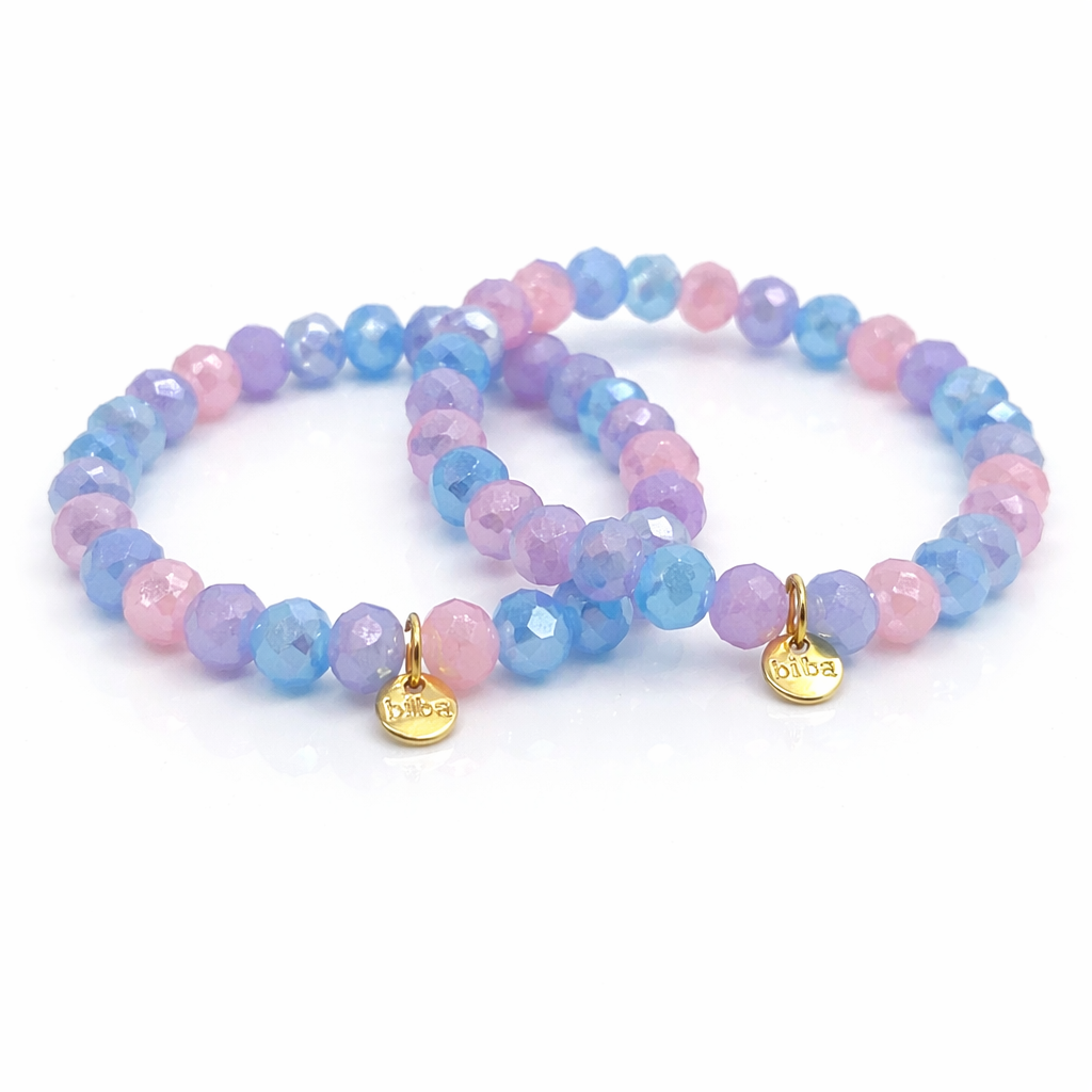 biba Crystal Armband mit facettierten Perlen in Blau, Rosa und Lila, 18 cm