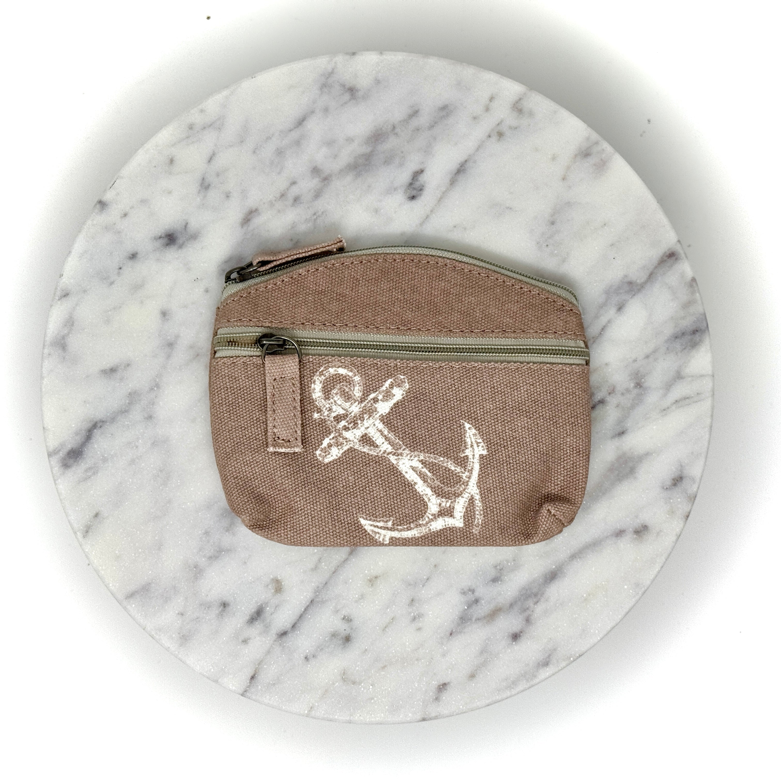 Maritimes Canvas-Täschchen mit Anker-Muster, kompakte Größe, Reißverschluss mit Stoffanhänger – erhältlich in verschiedenen Farben