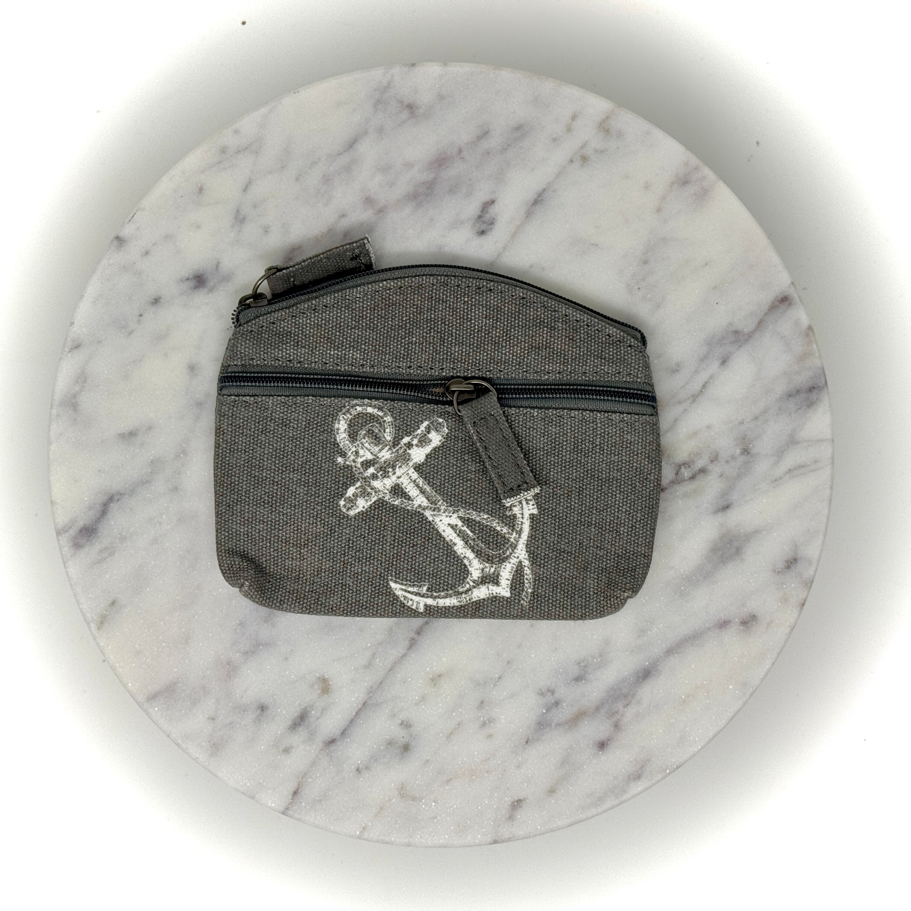 Maritimes Canvas-Täschchen mit Anker-Muster, kompakte Größe, Reißverschluss mit Stoffanhänger – erhältlich in verschiedenen Farben