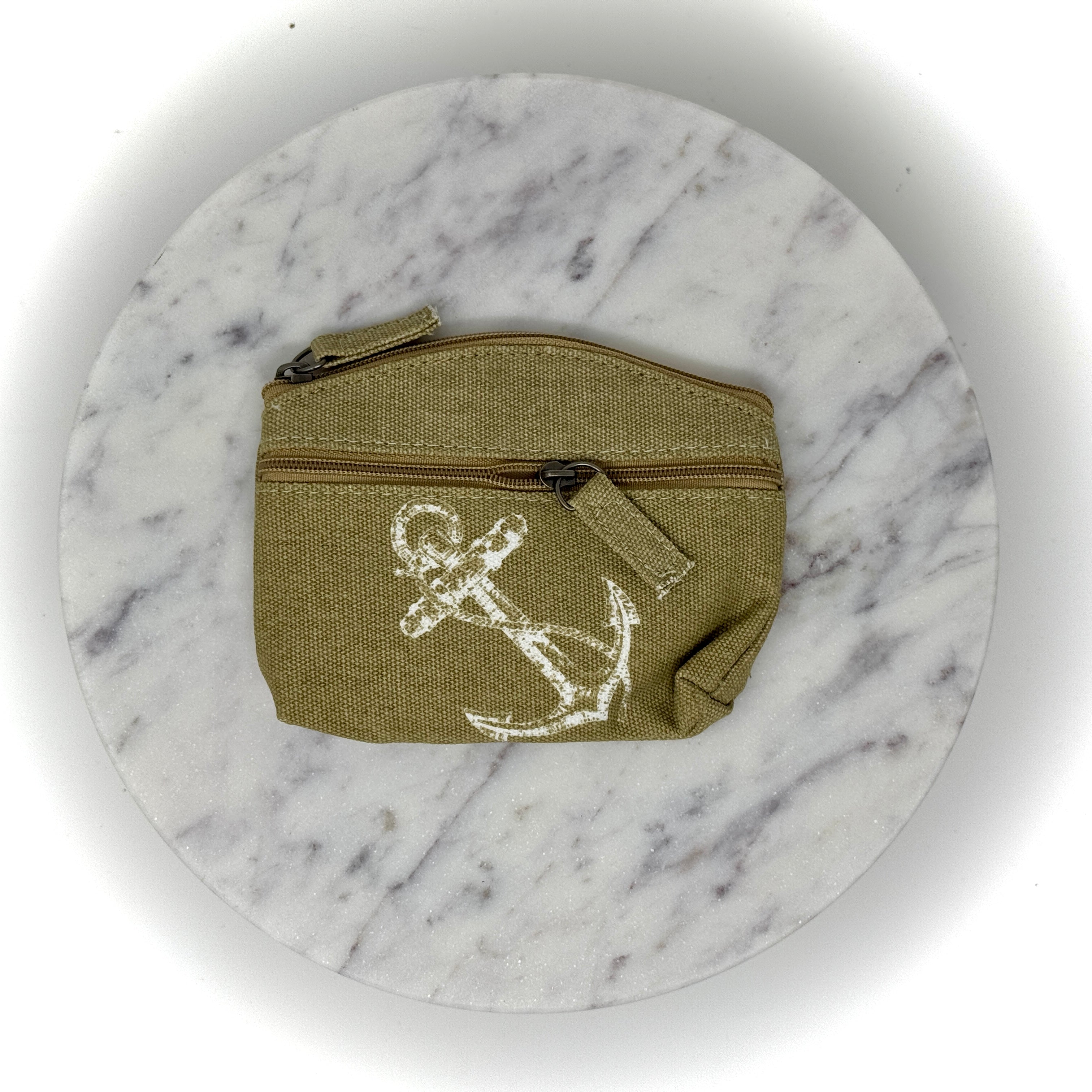 Maritimes Canvas-Täschchen mit Anker-Muster, kompakte Größe, Reißverschluss mit Stoffanhänger – erhältlich in verschiedenen Farben