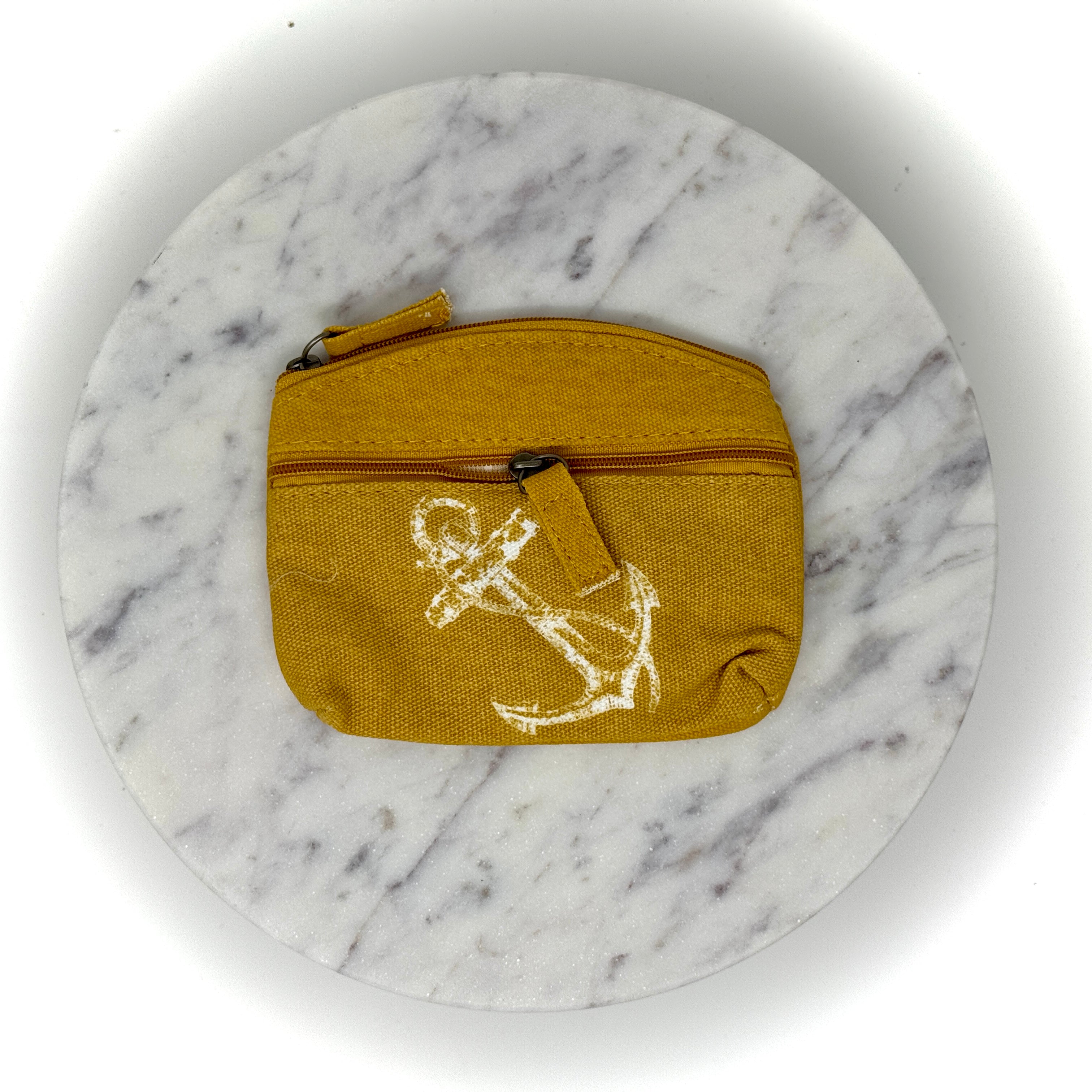 Maritimes Canvas-Täschchen mit Anker-Muster, kompakte Größe, Reißverschluss mit Stoffanhänger – erhältlich in verschiedenen Farben