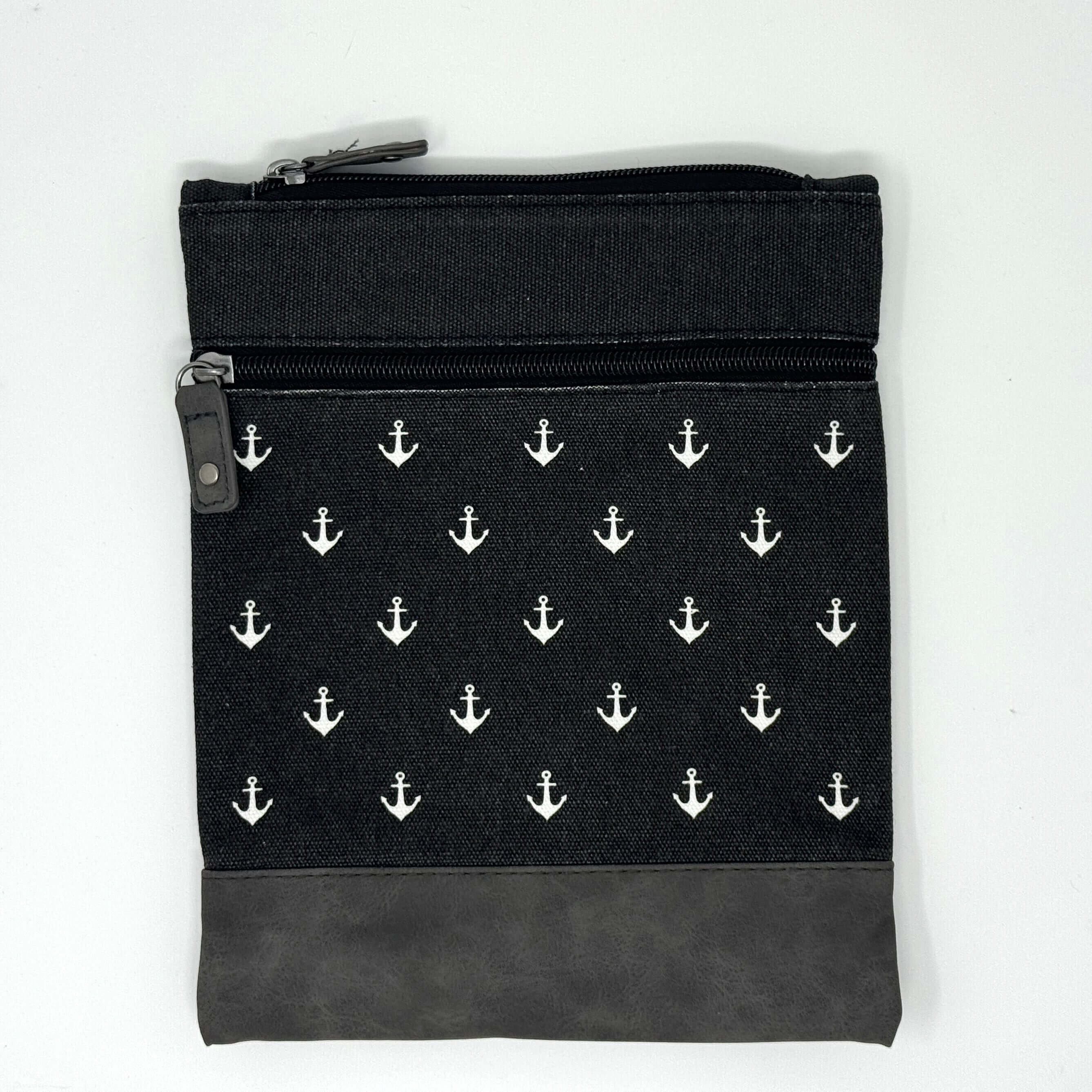 Stylische Canvas Crossbody Tasche in Schwarz mit maritimem Anker-Print