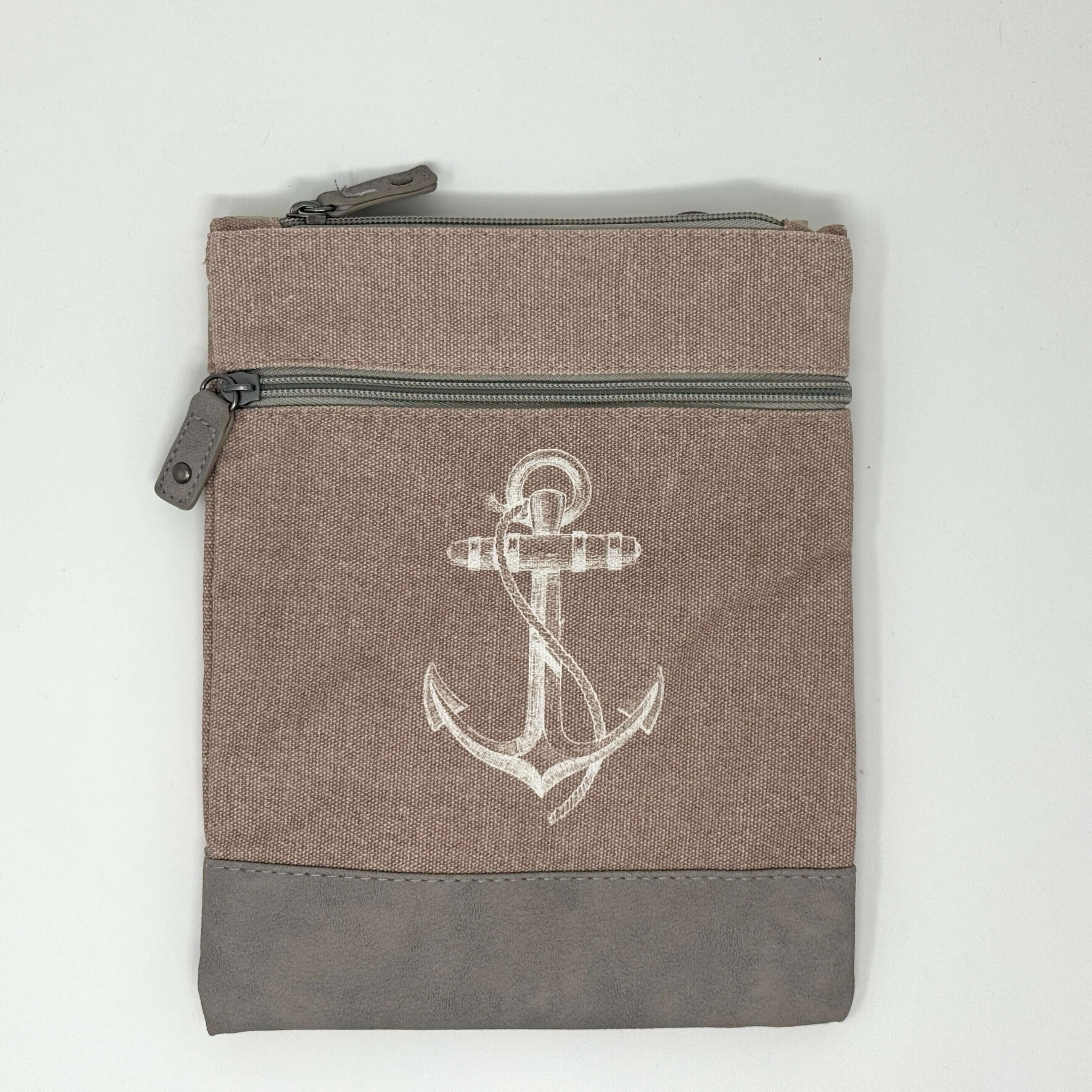 Rosa maritime Crossbody Tasche aus Baumwolle mit Anker-Motiv 