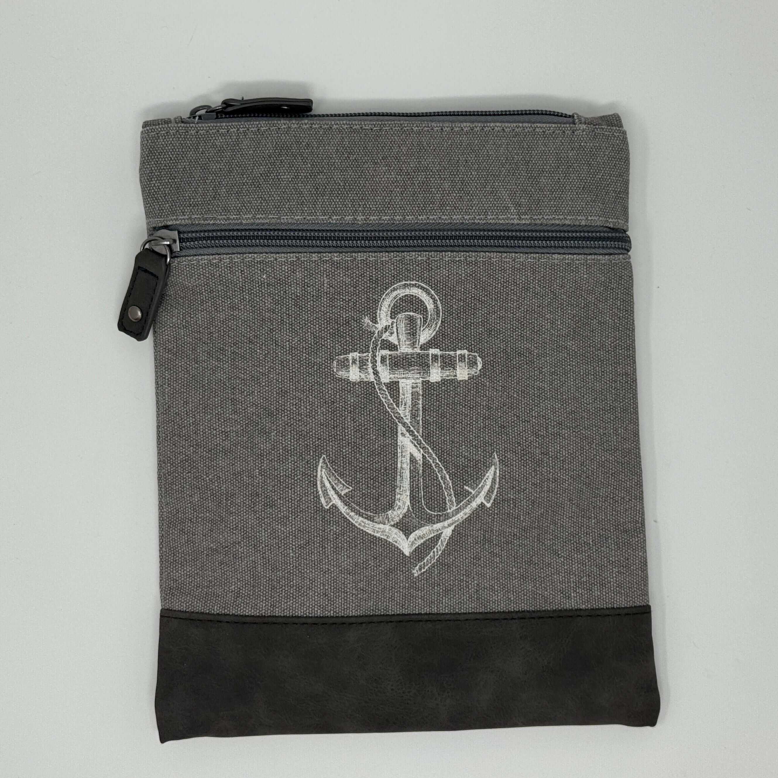 Graue maritime Crossbody Tasche aus Baumwolle mit Anker-Motiv 