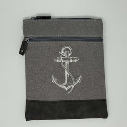 Graue maritime Crossbody Tasche aus Baumwolle mit Anker-Motiv 