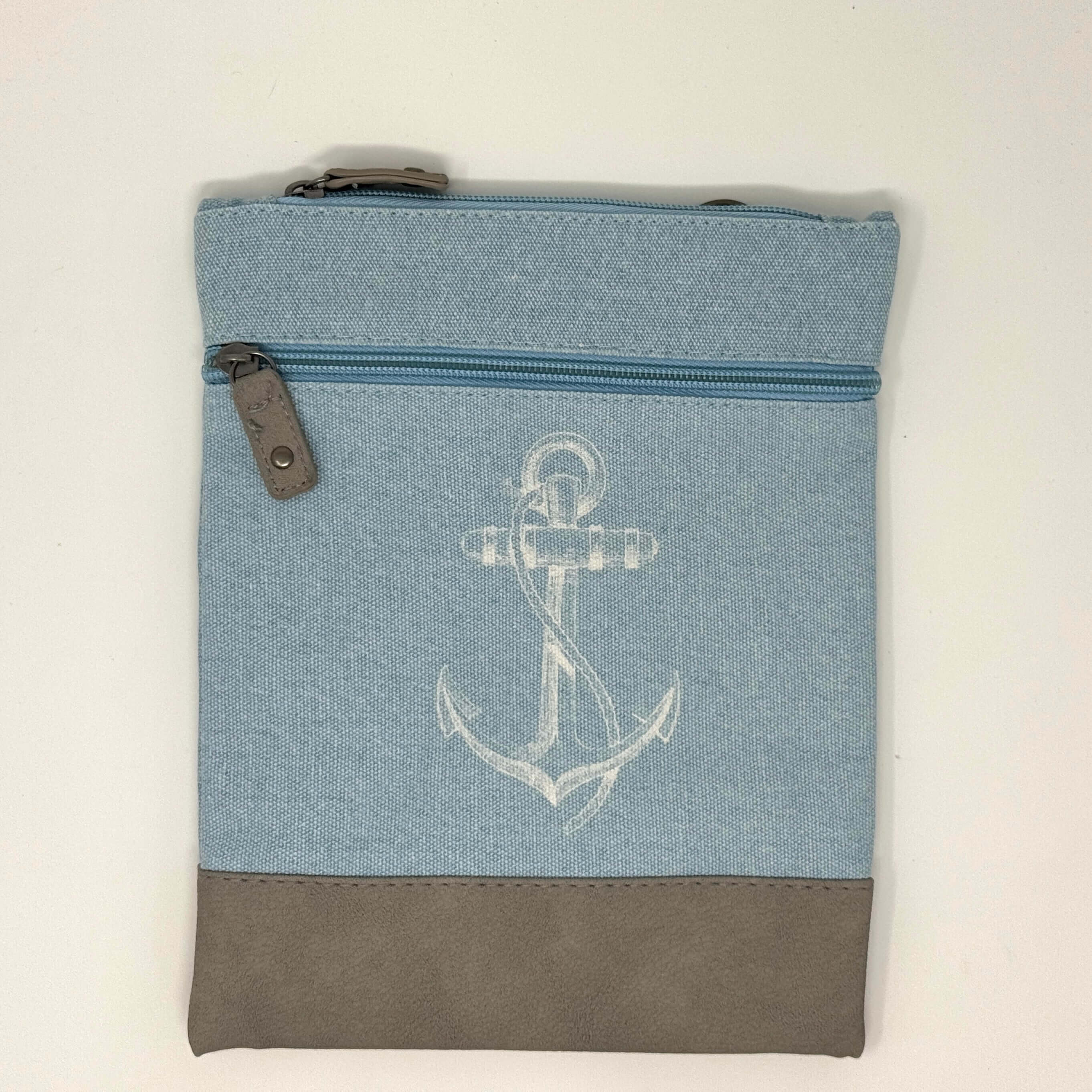 Hellblaue maritime Crossbody Tasche aus Baumwolle mit Anker-Motiv