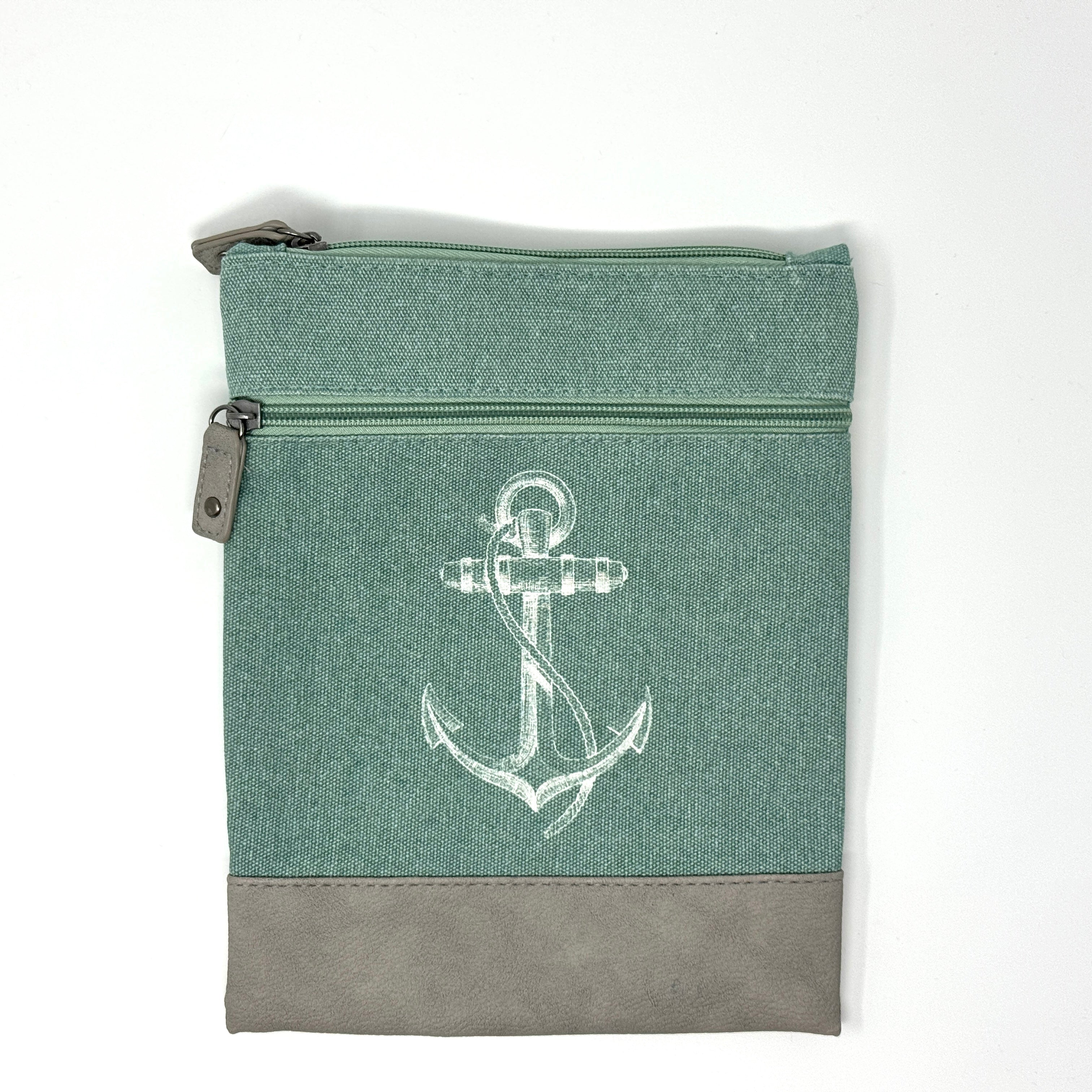 Hellgrüne maritime Crossbody Tasche aus Baumwolle mit Anker-Motiv