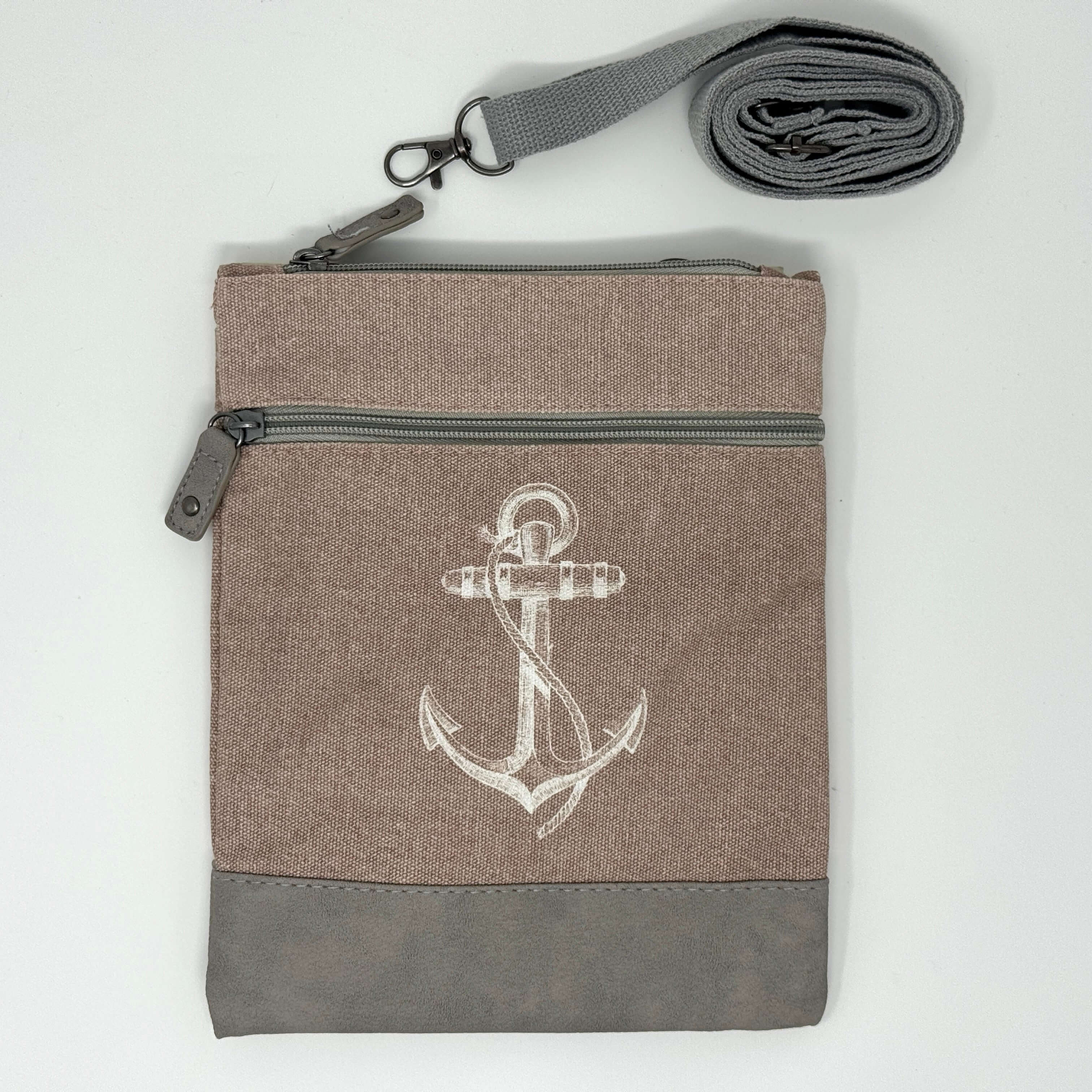 Rosa maritime Crossbody Tasche aus Baumwolle mit Anker-Motiv
