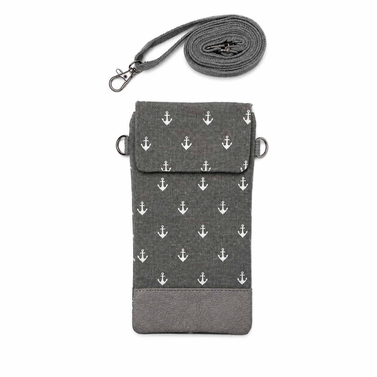 Maritime Handytasche mit weißem Anker-Muster und verstellbarem Schultergurt in verschiedenen Farben