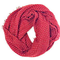 Roter Loop Schal mit weißen Punkten, weiches Material, modischer Rundschal für Damen – ideal für Frühling und Herbst
