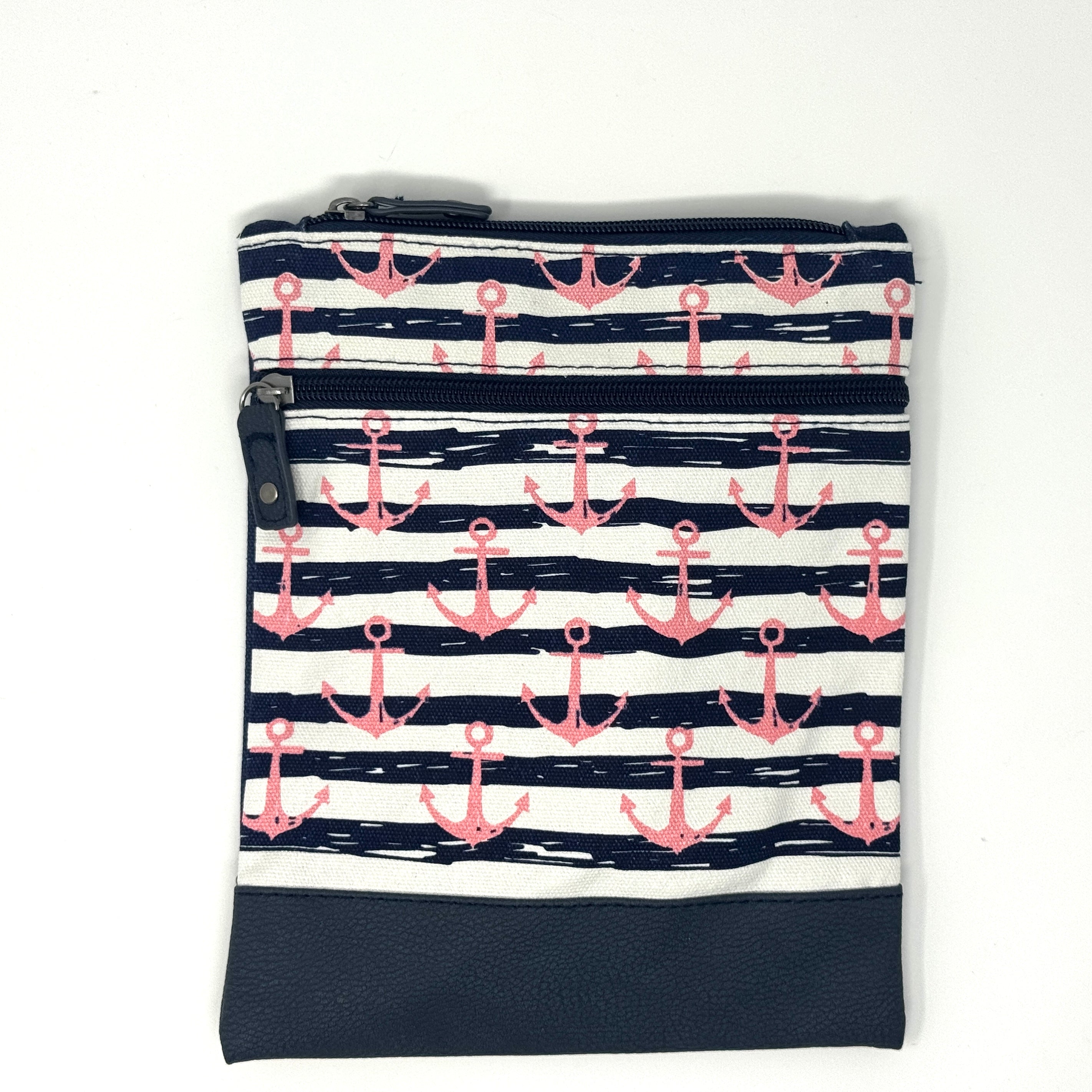 Maritime Umhängetasche mit blauem Anker-Muster, Reißverschluss und verschiedenen Farben