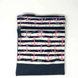 Maritime Umhängetasche mit blauem Anker-Muster, Reißverschluss und verschiedenen Farben