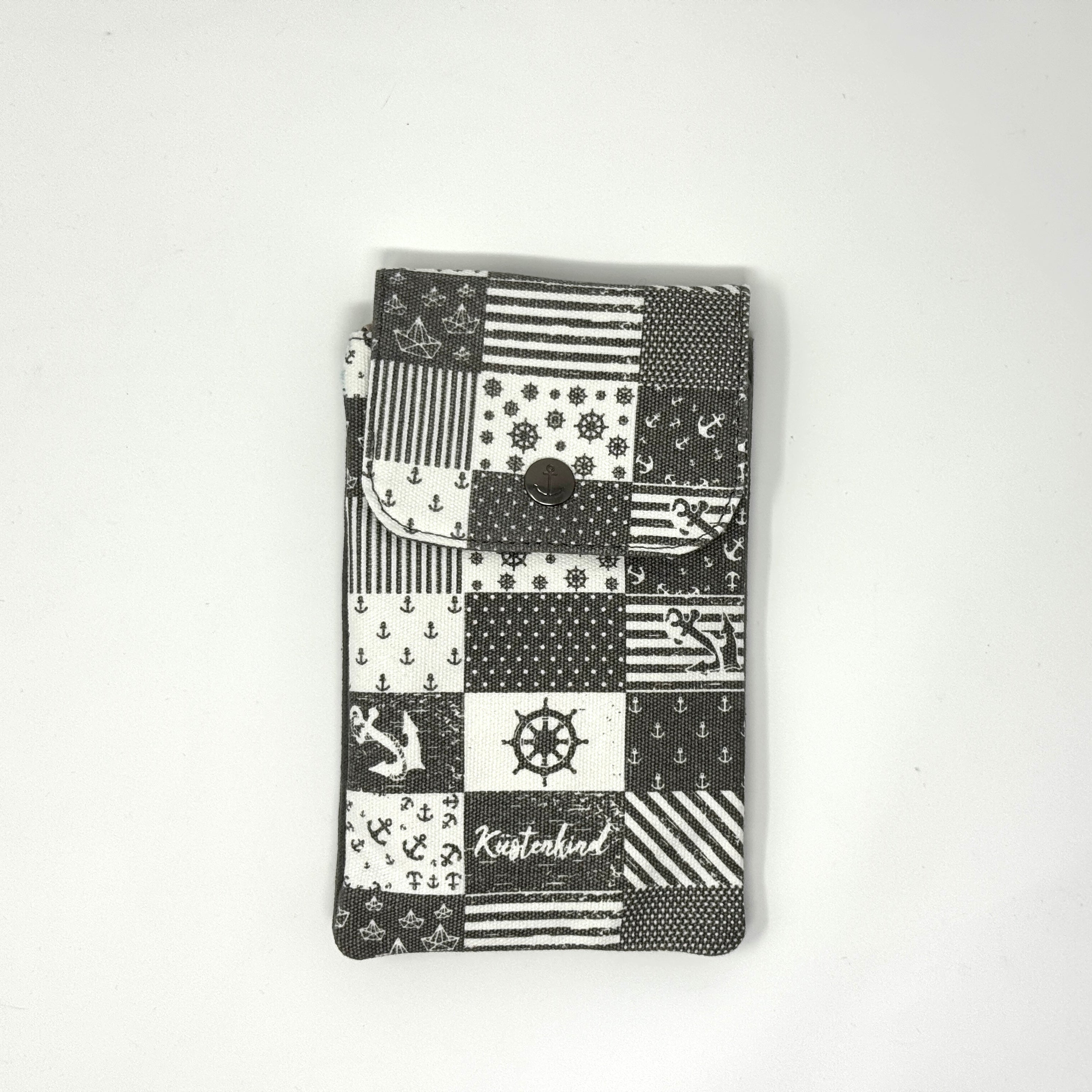 Maritime Umhängetasche in Grau-Weiß mit Anker-Muster und Streifen, Crossbody Tasche mit Schulterriemen