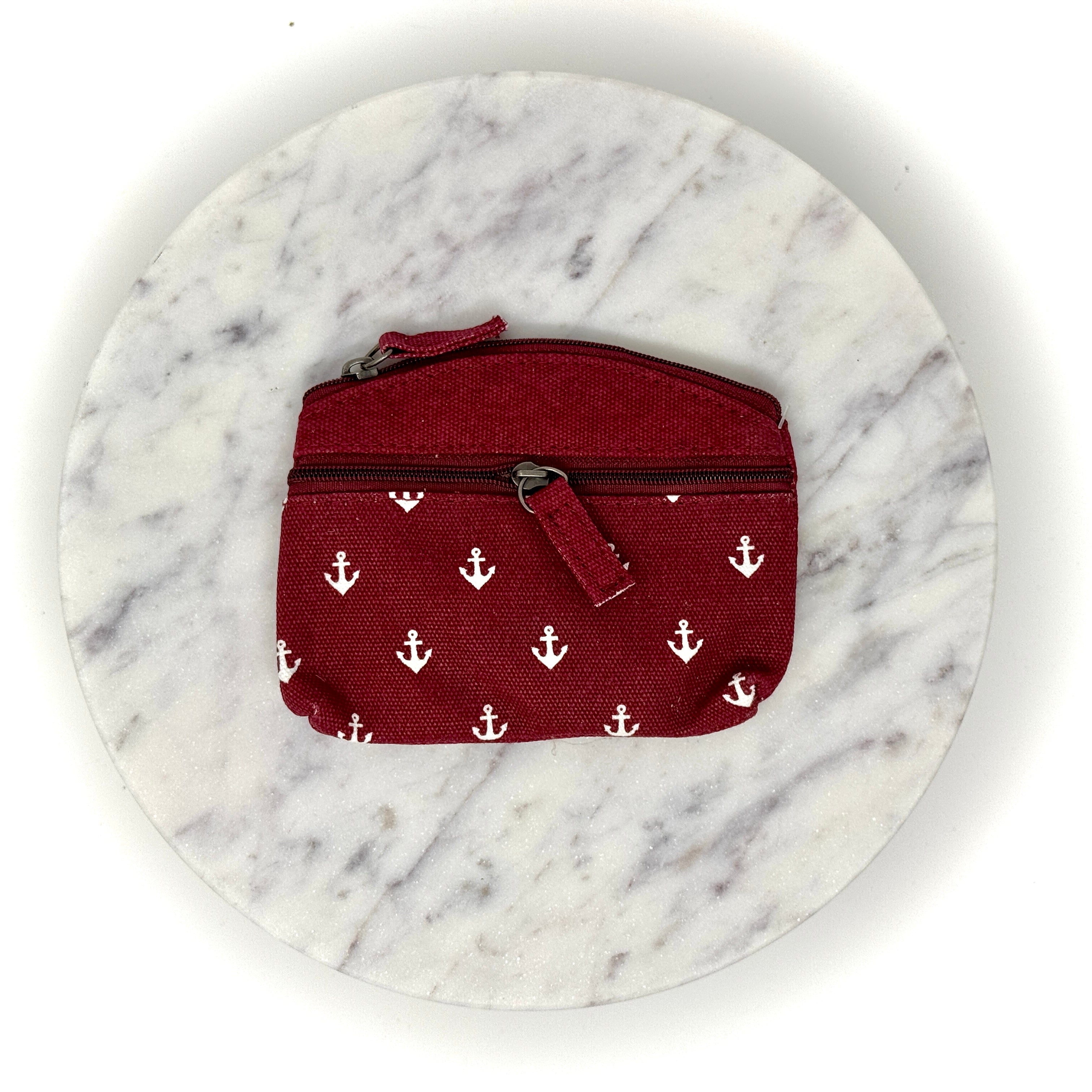 Kompaktes maritimes Canvas-Täschchen mit Anker-Muster, Reißverschluss und Stoffanhänger – in verschiedenen Farben erhältlich, ideal für unterwegs