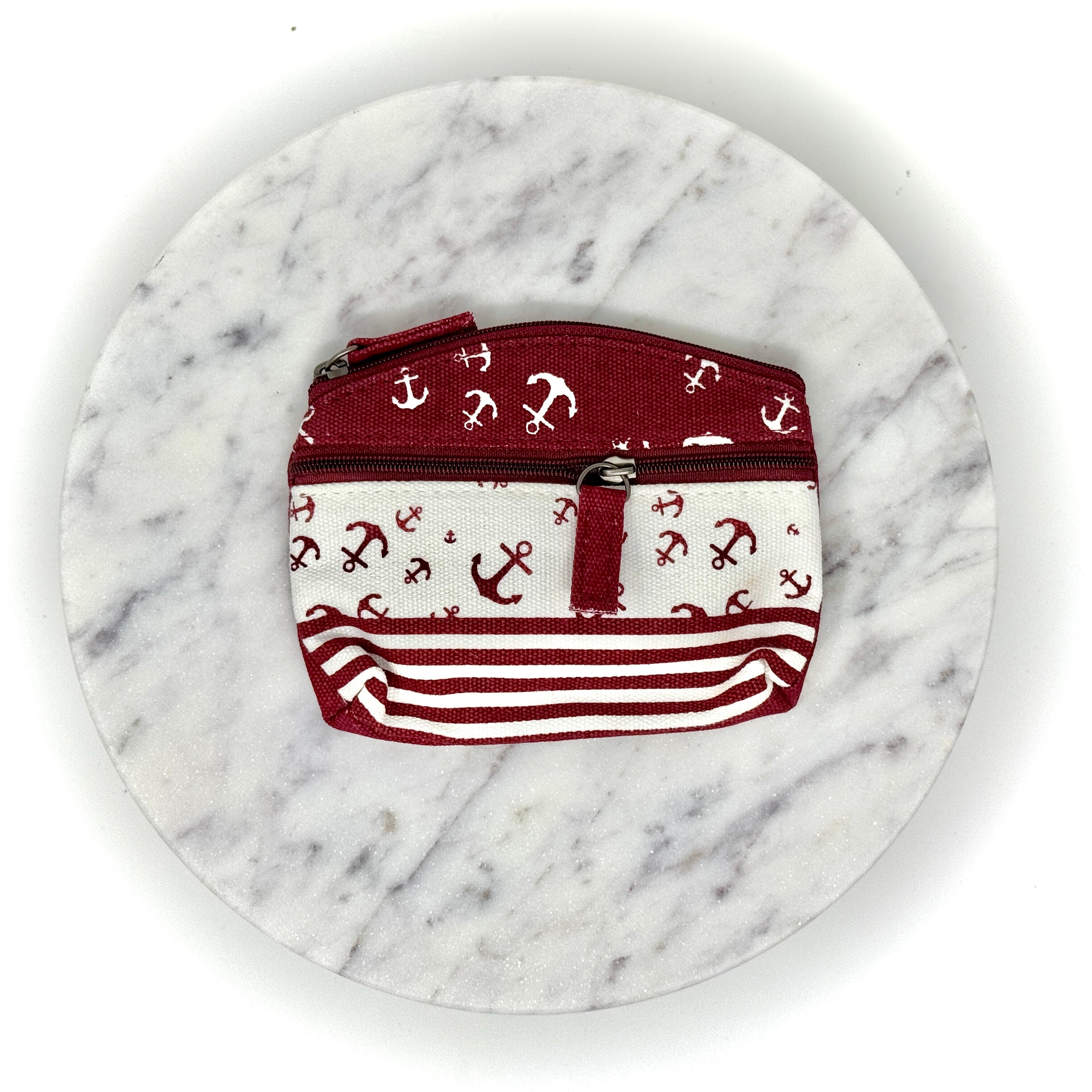 Maritimes Canvas-Täschchen mit Anker-Motiv und Streifen, erhältlich in verschiedenen Farben, mit Reißverschluss – ideal für Kosmetik oder kleine Alltagsgegenstände