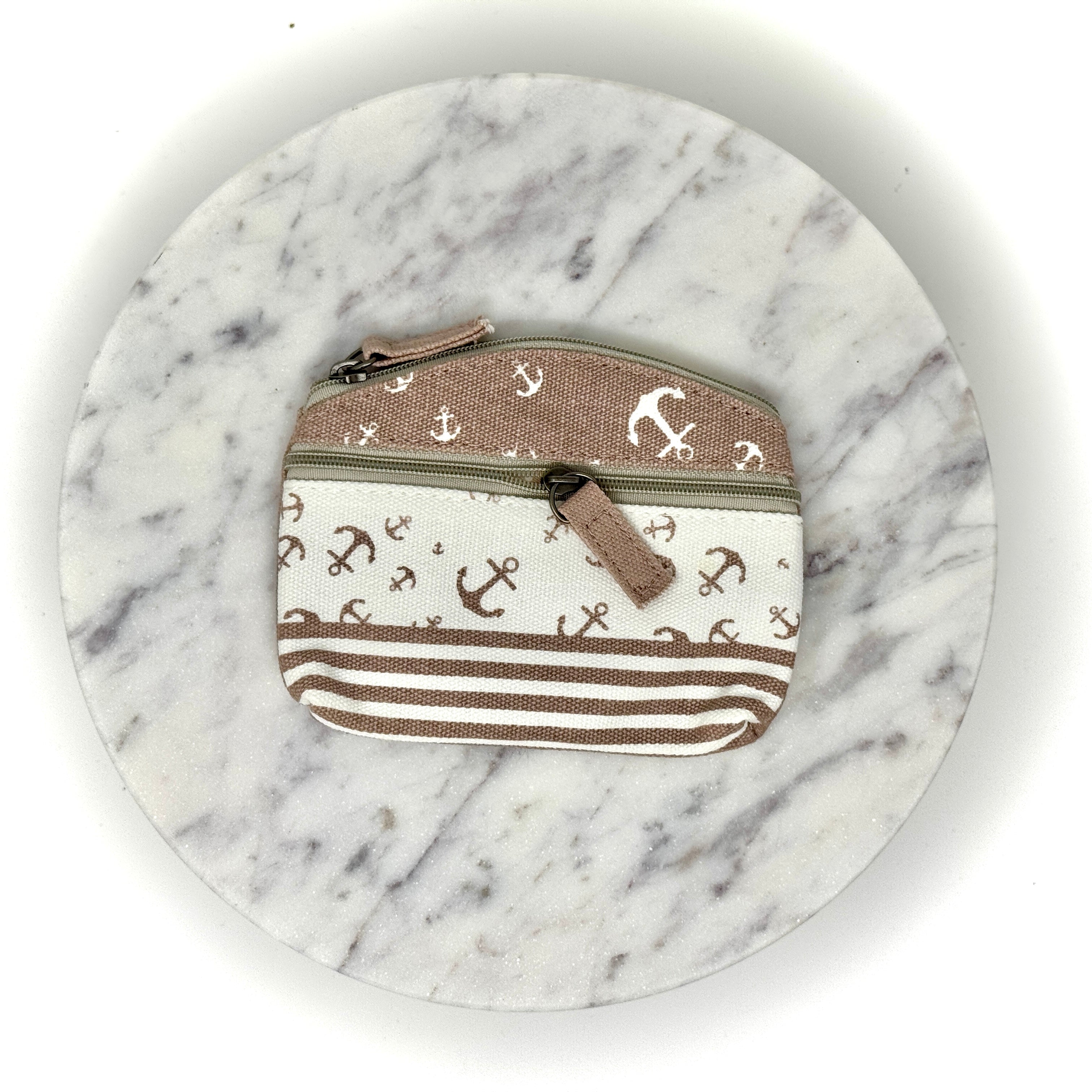 Maritimes Canvas-Täschchen mit Anker-Motiv und Streifen, erhältlich in verschiedenen Farben, mit Reißverschluss – ideal für Kosmetik oder kleine Alltagsgegenstände