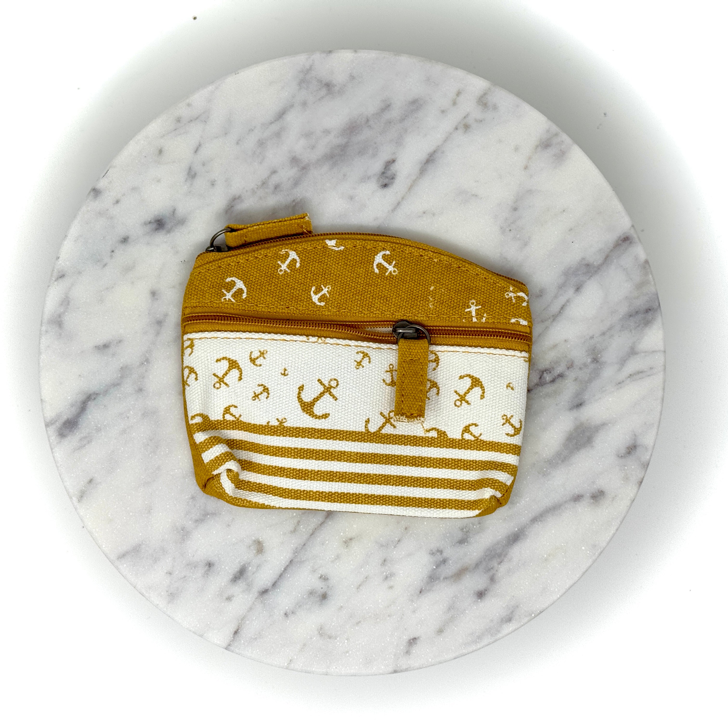 Maritimes Canvas-Täschchen mit Anker-Motiv und Streifen, erhältlich in verschiedenen Farben, mit Reißverschluss – ideal für Kosmetik oder kleine Alltagsgegenstände