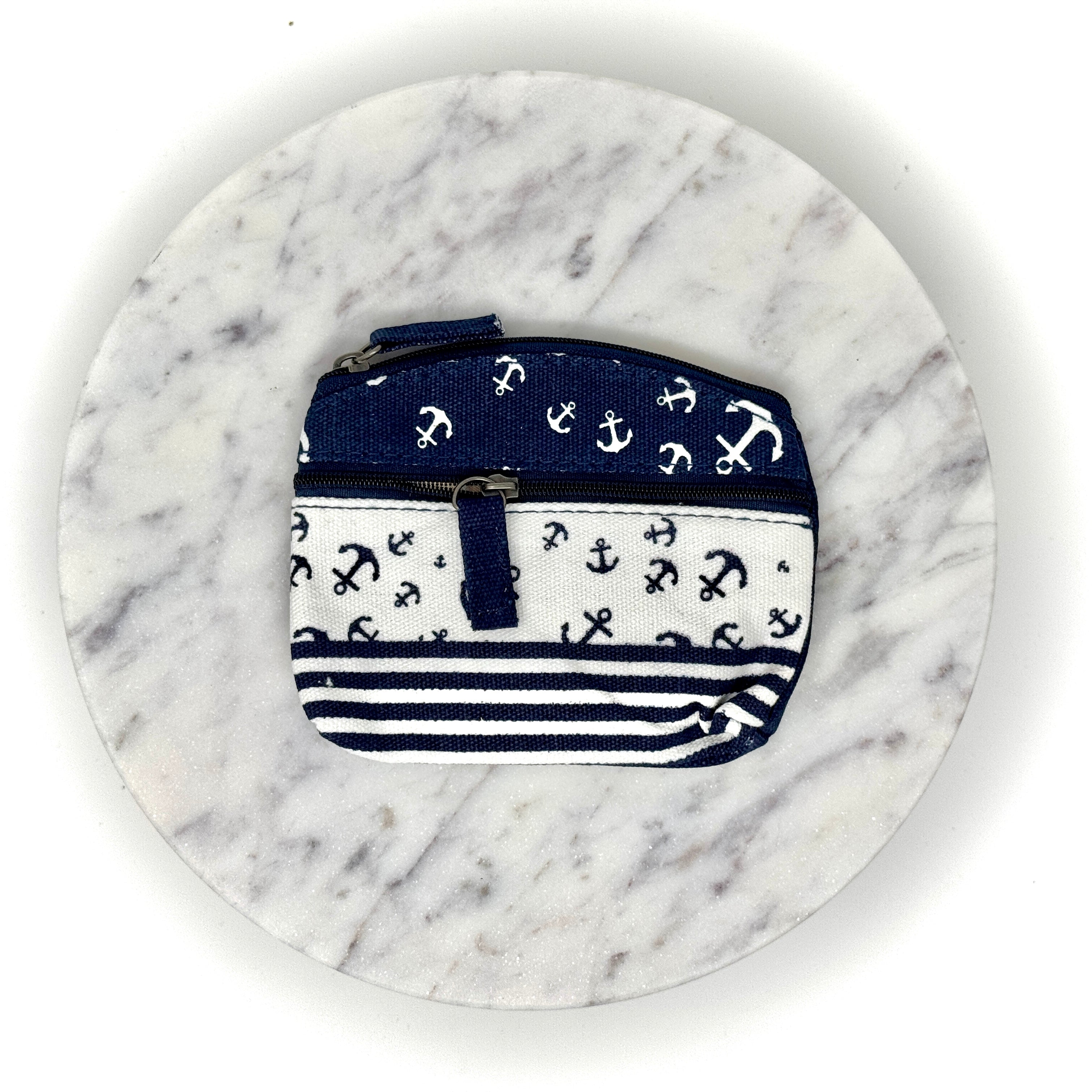 Maritimes Canvas-Täschchen mit Anker-Motiv und Streifen, erhältlich in verschiedenen Farben, mit Reißverschluss – ideal für Kosmetik oder kleine Alltagsgegenstände