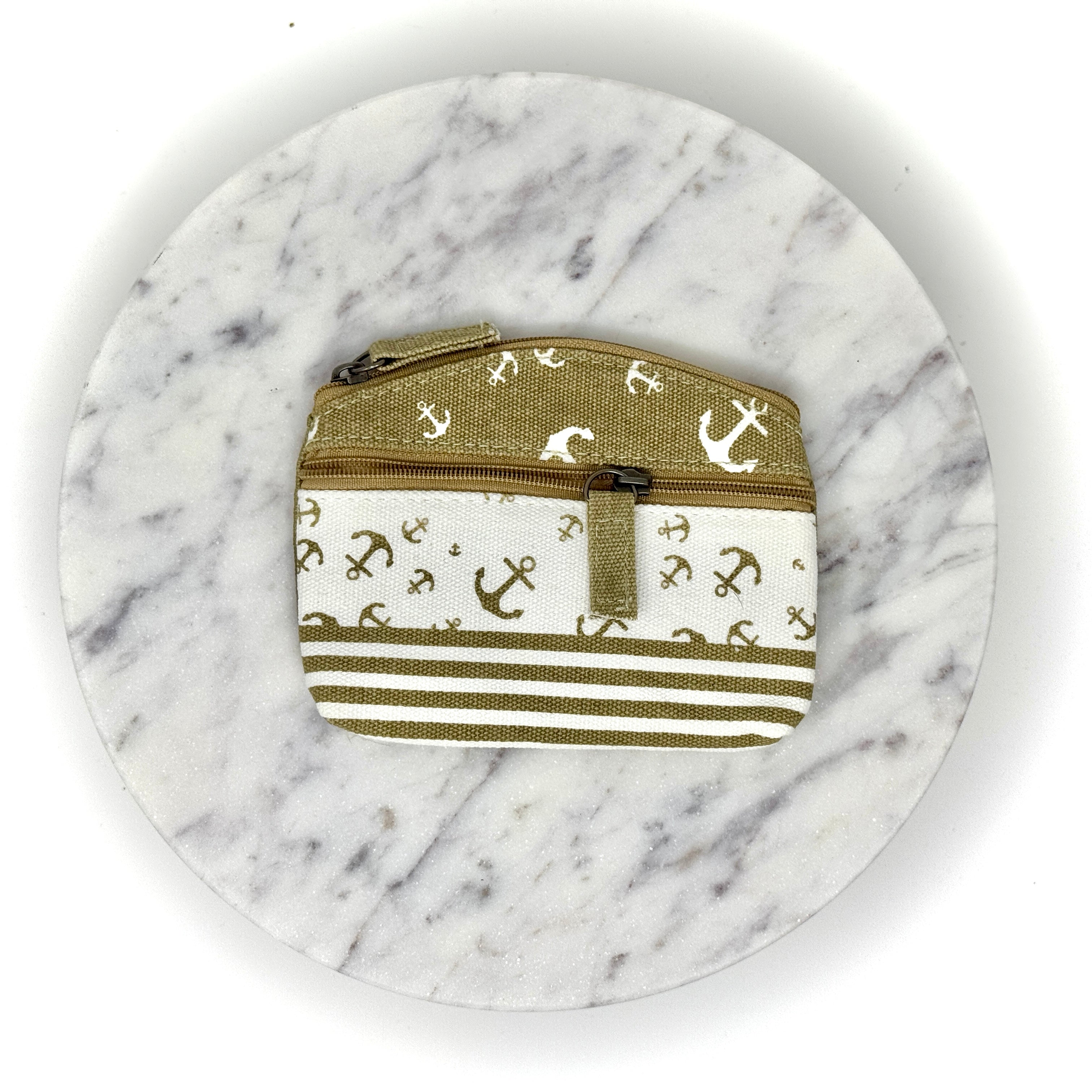 Maritimes Canvas-Täschchen mit Anker-Motiv und Streifen, erhältlich in verschiedenen Farben, mit Reißverschluss – ideal für Kosmetik oder kleine Alltagsgegenstände