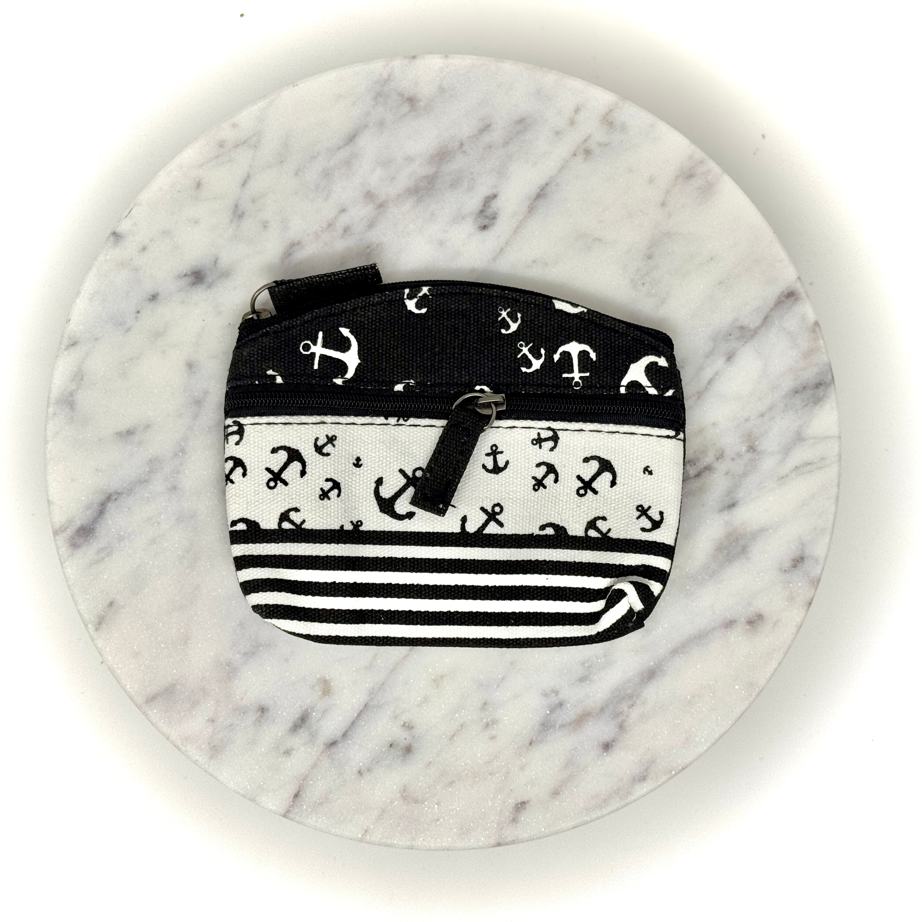 Maritimes Canvas-Täschchen mit Anker-Motiv und Streifen, erhältlich in verschiedenen Farben, mit Reißverschluss – ideal für Kosmetik oder kleine Alltagsgegenstände