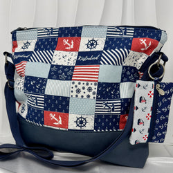 Große maritime Umhängetasche mit passender Schlüsseltasche im Anker-Design – ideal für Damen