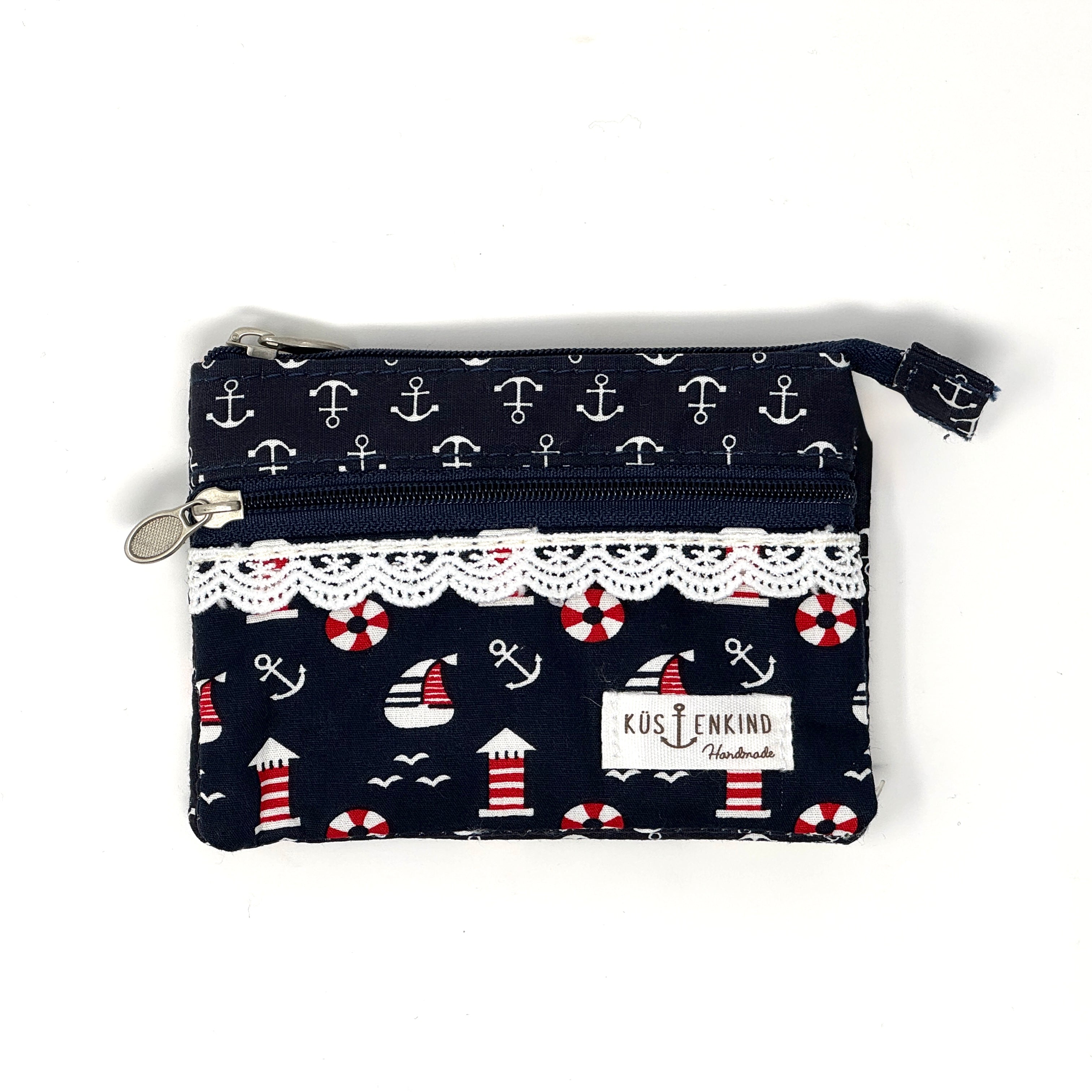 Patchwork Täschchen mit Anker- und Leuchtturm-Motiv im maritimen Design – küstenkind