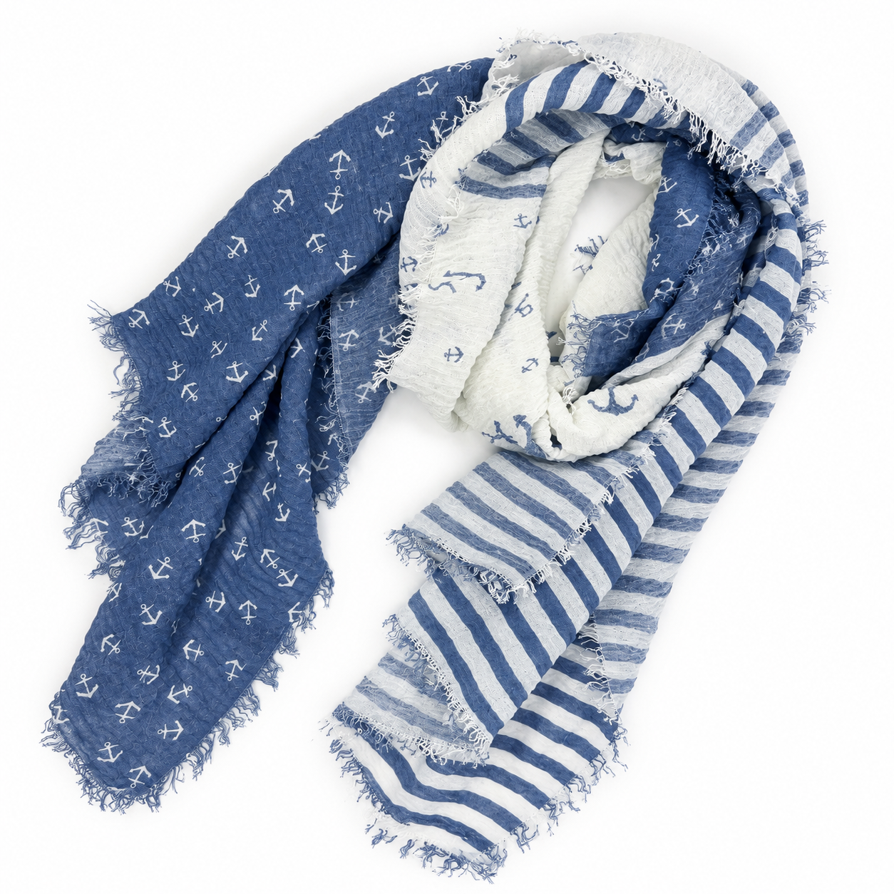 Maritimer Schal in Blau und Weiß mit Streifen und Ankermuster