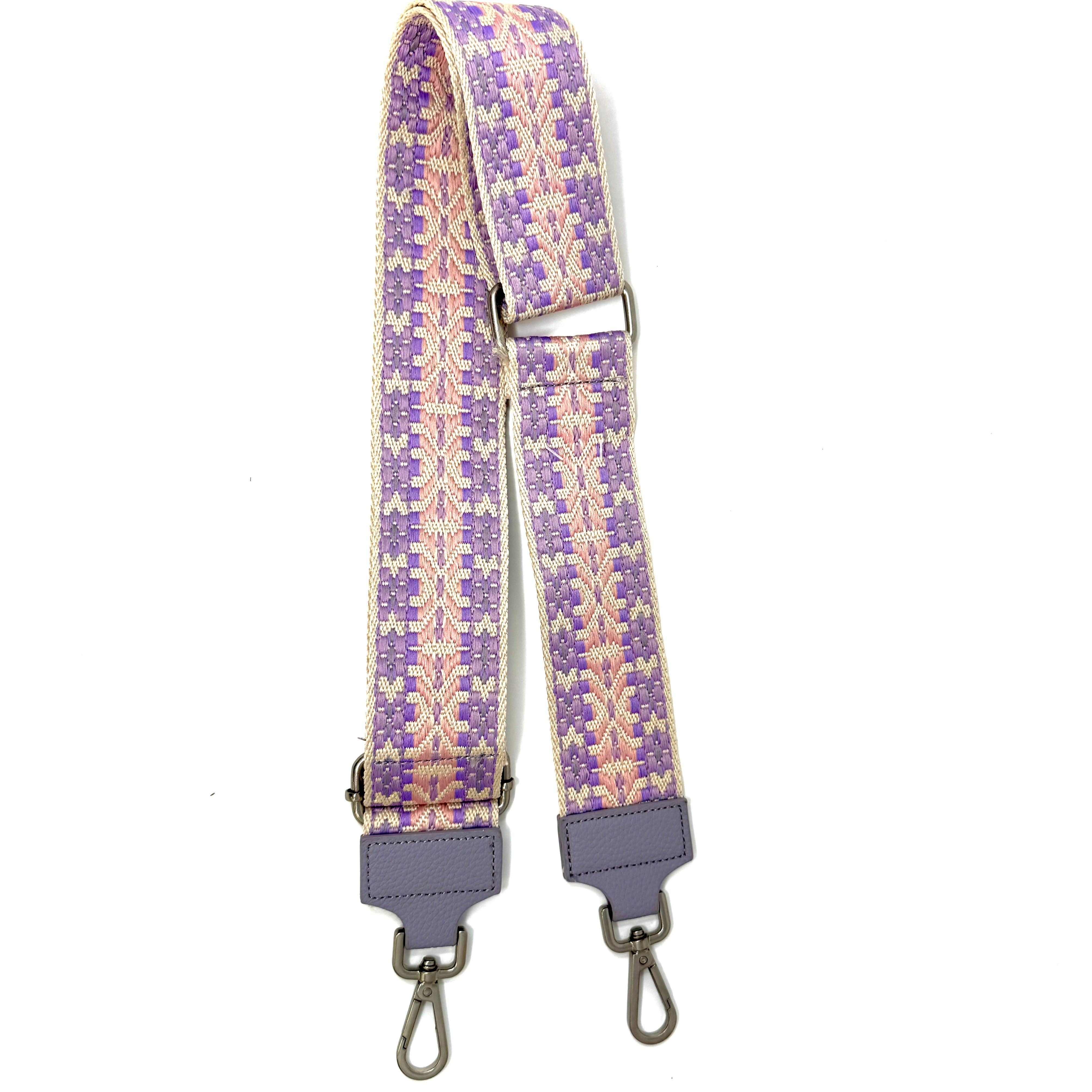 Verstellbarer Schulterriemen mit Lila/rosa Muster und Karabinerhaken