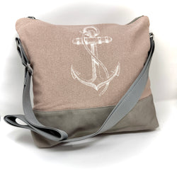 Moderne Umhängetasche aus wasserabweisender Baumwolle mit stilvollen Veggie-Leder-Details und Anker-Design